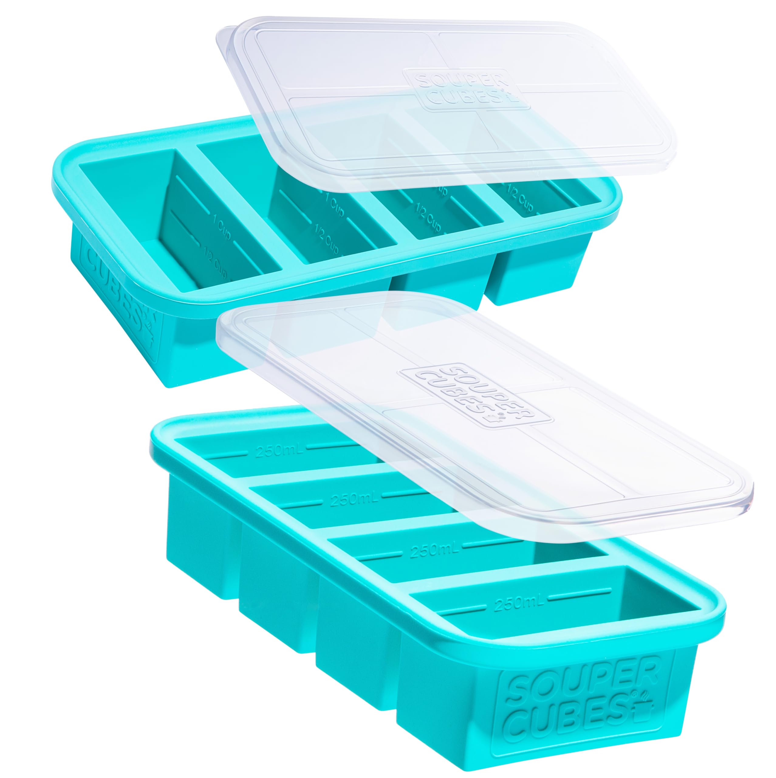 Souper Cubes 1 Cup Silicone Freezer Molds with Lids – Aqua - 2-Pack 🍁 All In One Marketplace Canada