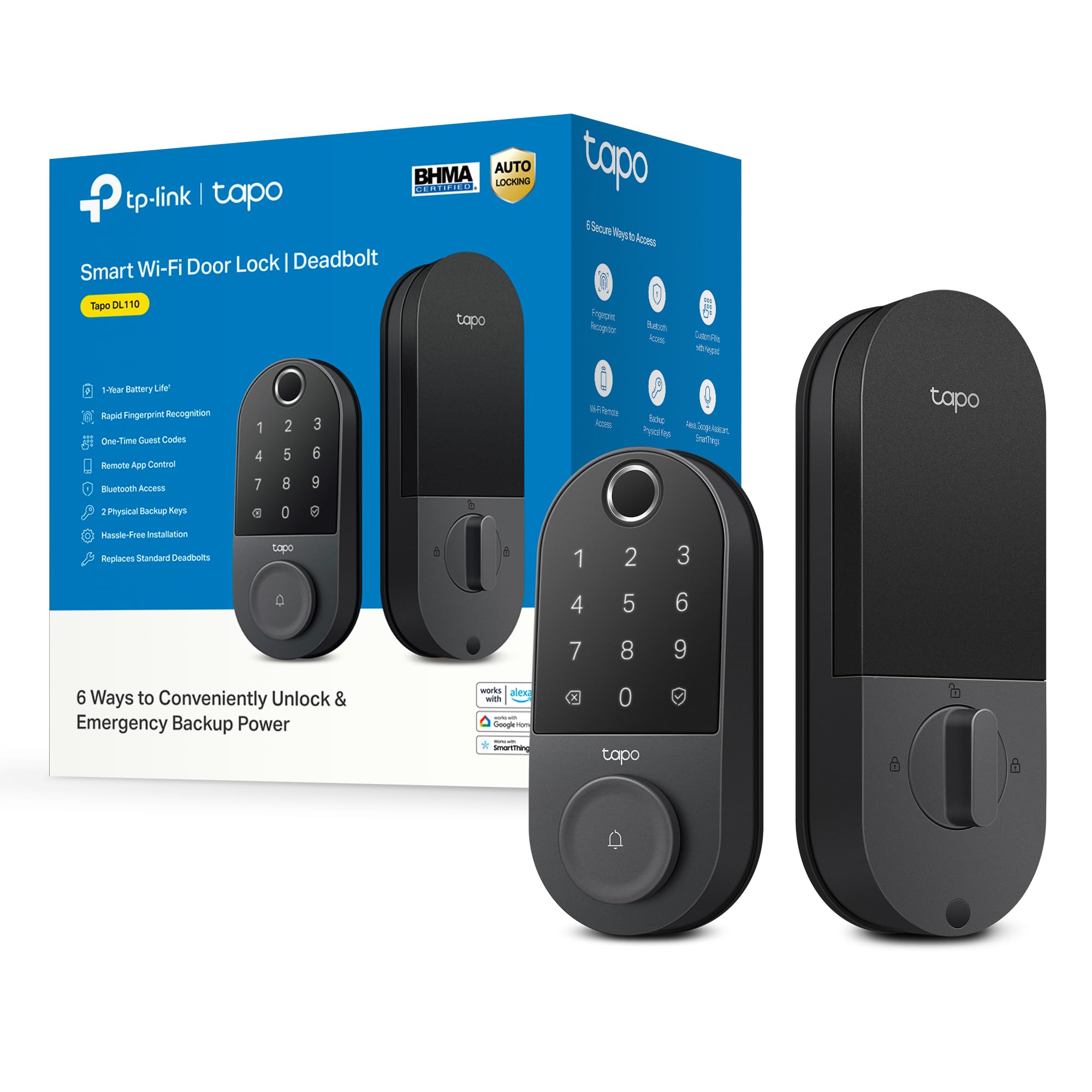 Tapo Smart Door Lock, Deadbolt | Keyless Entry, Fingerprint Recognition, Touchscreen Keypad & in-App Monitoring with Scheduled Access | 1-Year Rechargeable Battery | BHMA Grade 2 | Tapo DL110 🍁 All In One Marketplace Canada