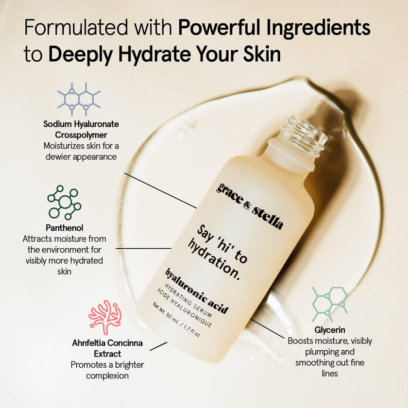 grace & stella Award Winning Hyaluronic Acid Serum for Face (50ml) Hydrating Hyaluronic Acid - Acide Hyaluronique Face - Anti Aging Serum to Hydrate, Remove Fine Lines, Wrinkles, Boost Collagen 🍁 All In One Marketplace Canada