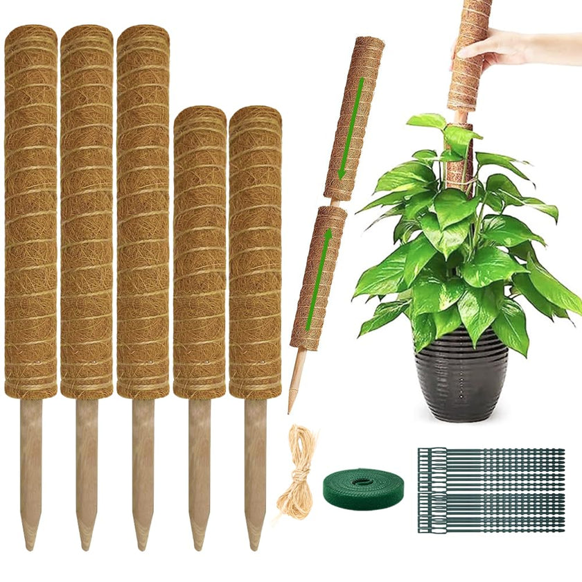 Moss Pole Plant Support Monstera - 5 Pack Coco Coir Moss Stick Plants Climber Support Indoor Monstera Stake for Climbing Plants Live House Potted, Vine, Pothos, Philodendron to Grow Upwards 🍁 All In One Marketplace Canada