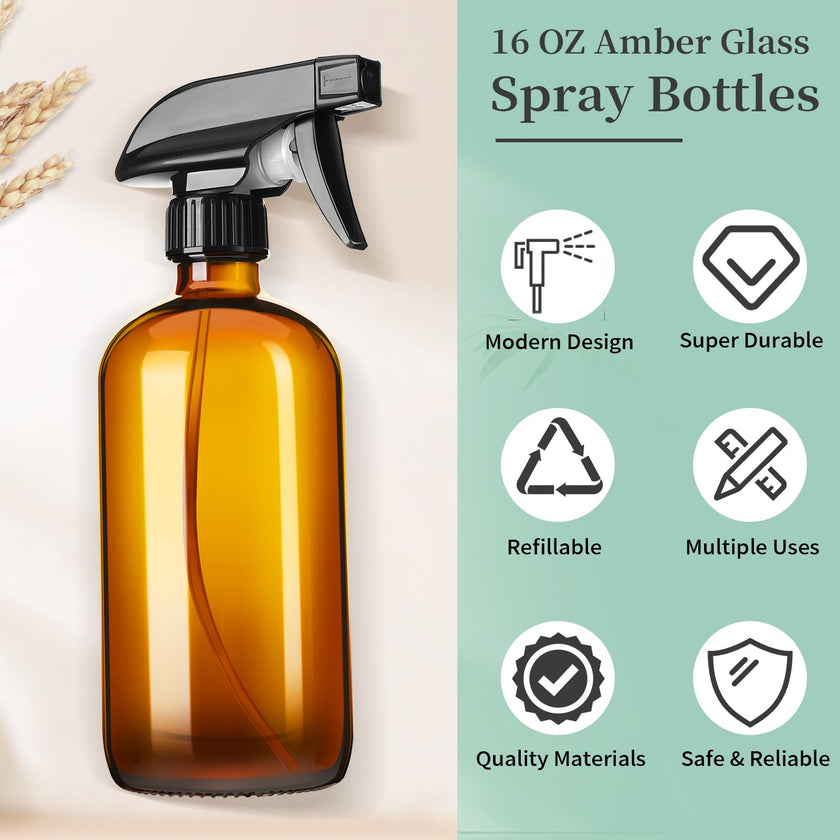 GIVAMEIHF 16oz Amber Glass Spray Bottles,2 Pack Glass Spray Bottles Refillable Empty Bottle with Adjustable Nozzle,Spray Bottle for Essential Oils,Cleaning,Pets,Plant, Hair Mister 🍁 All In One Marketplace Canada