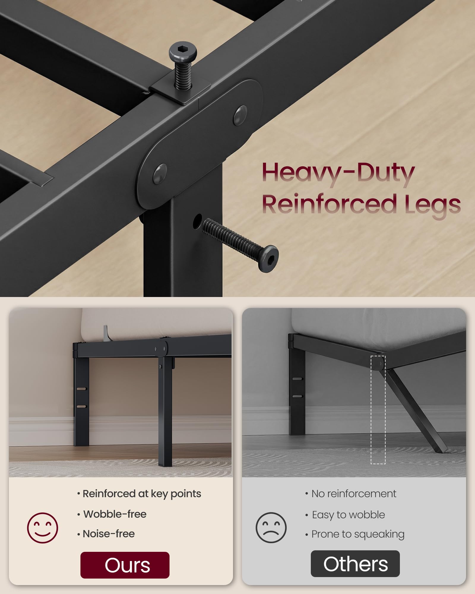 VASAGLE Twin Metal Bed Frame 14 Inches Tall, 550 lb Weight Capacity Heavy Duty Platform Bed Frame with Under-Bed Storage, No Box Spring Needed, Matte Black URMB653BD02 🍁 All In One Marketplace Canada