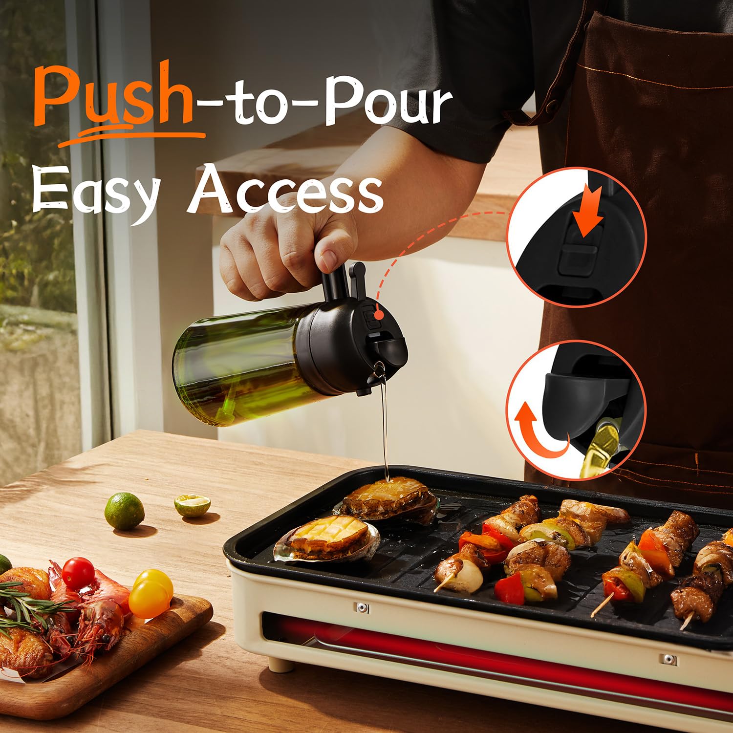TrendPlain 470ml Olive Oil Dispenser Bottle for Kitchen Gadgets - 2 in 1 Dispenser and Sprayer - Olive Oil Spray Bottle w/Stickers (Light Blockage) - BPA Free - Black&Green 🍁 All In One Marketplace Canada