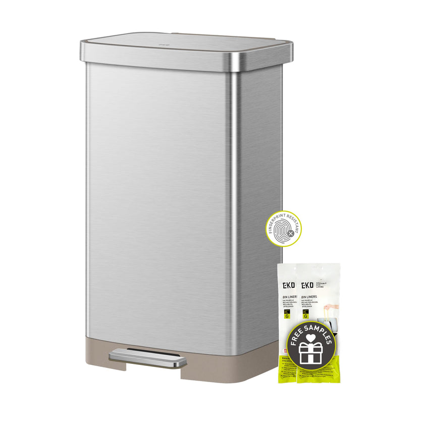 EKO Hudson Matte Stainless 75 Liter/20 Gallon Step Trash Can with Rear Trash Bag Storage Compartment 🍁 All In One Marketplace Canada