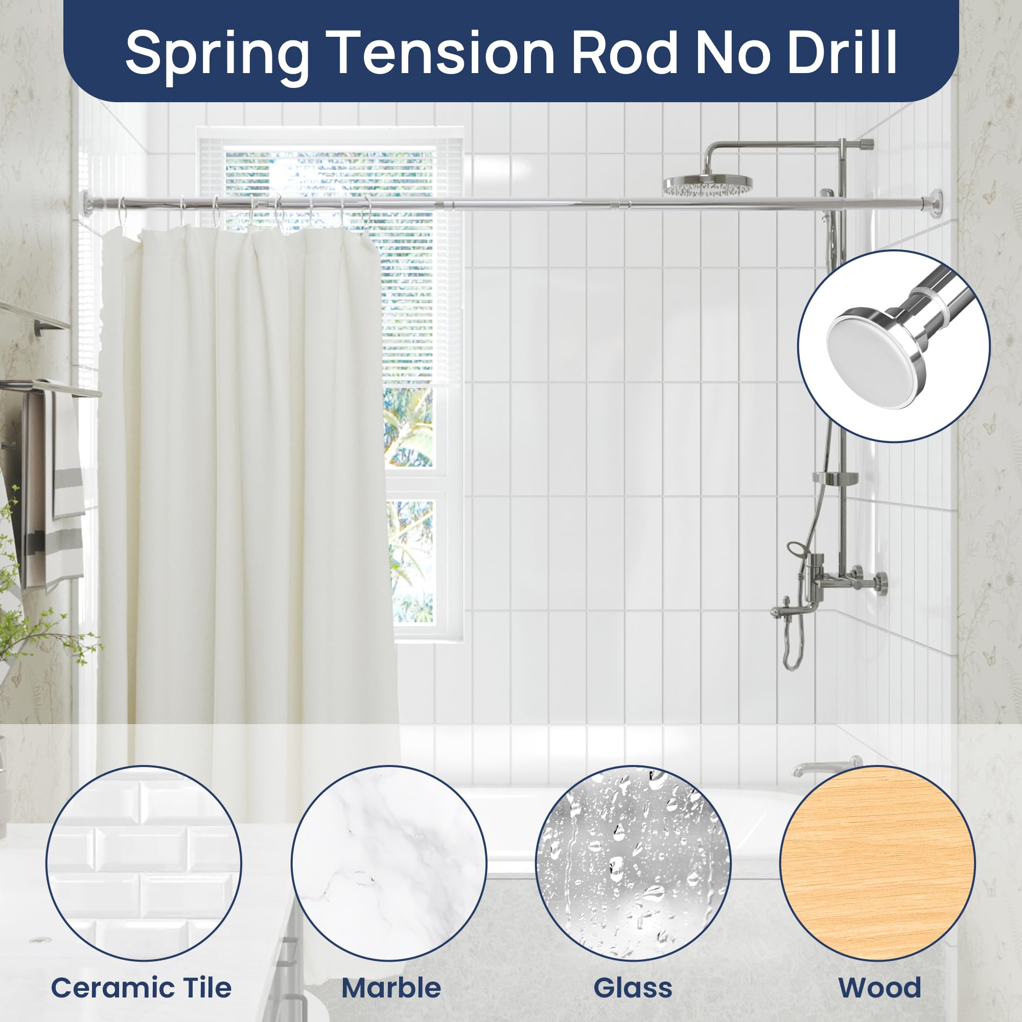 Shower Curtain Rod 30 to 76 Inches, 1 Inch Adjustable Spring Tension Stainless Steel Shower Rod No Drill for Bathroom, Closet, Window, Room Divider, Never Rust, Non Slip, Chrome 🍁 All In One Marketplace Canada