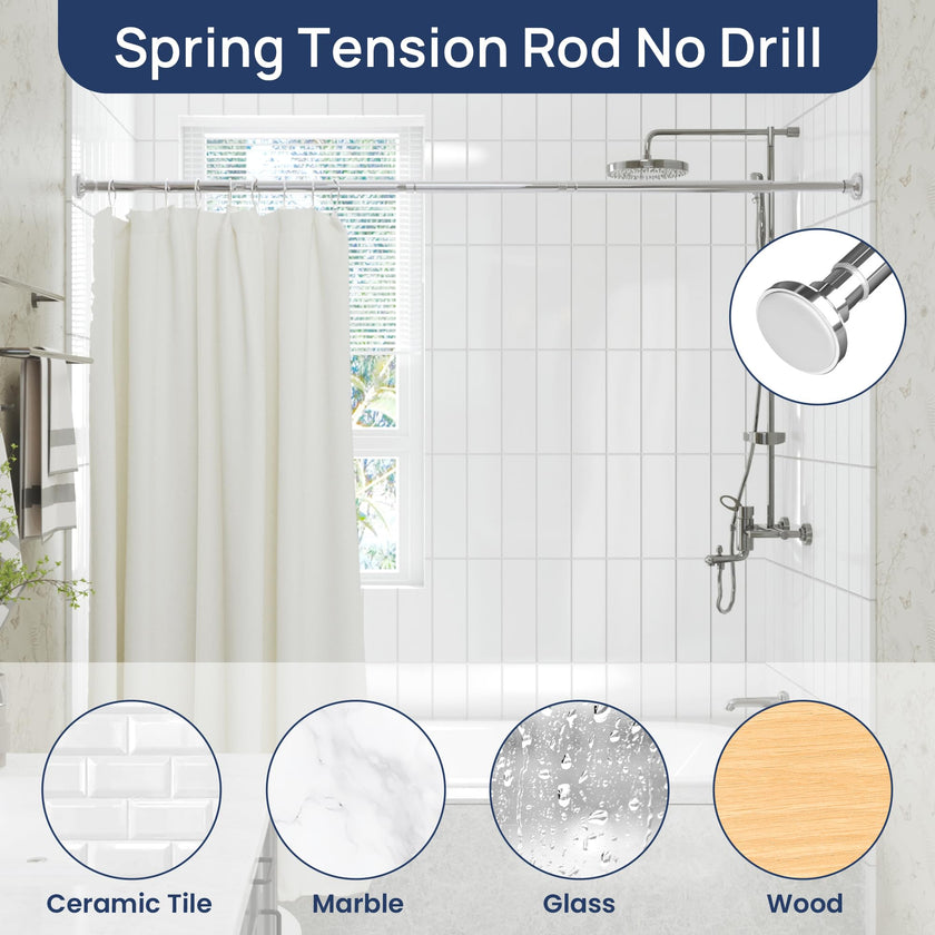 Shower Curtain Rod 30 to 76 Inches, 1 Inch Adjustable Spring Tension Stainless Steel Shower Rod No Drill for Bathroom, Closet, Window, Room Divider, Never Rust, Non Slip, Chrome 🍁 All In One Marketplace Canada