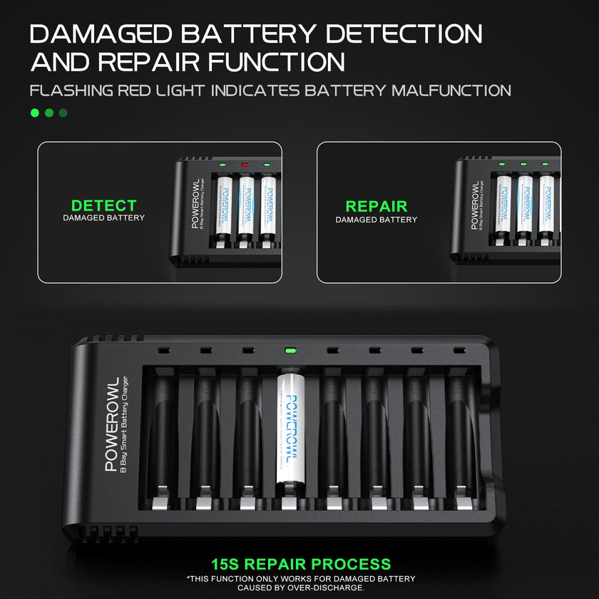 POWEROWL 8 Bay AA AAA Battery Charger for Ni-MH Rechargeable Batteries (No Adapter) 🍁 All In One Marketplace Canada