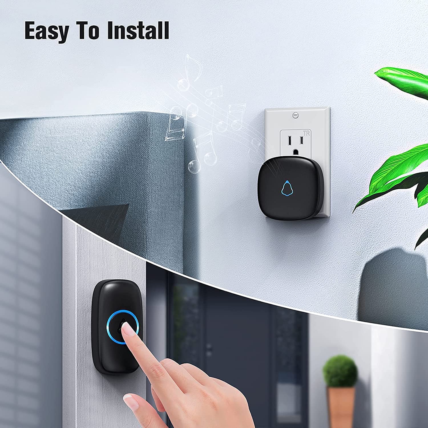 SECRUI Doorbell, Wireless Doorbell with 2 Receivers, Easy Installation, Adjustable Volumes, 58 Chimes, 1000Ft Operating Range, LED Indicator, Black 🍁 All In One Marketplace Canada