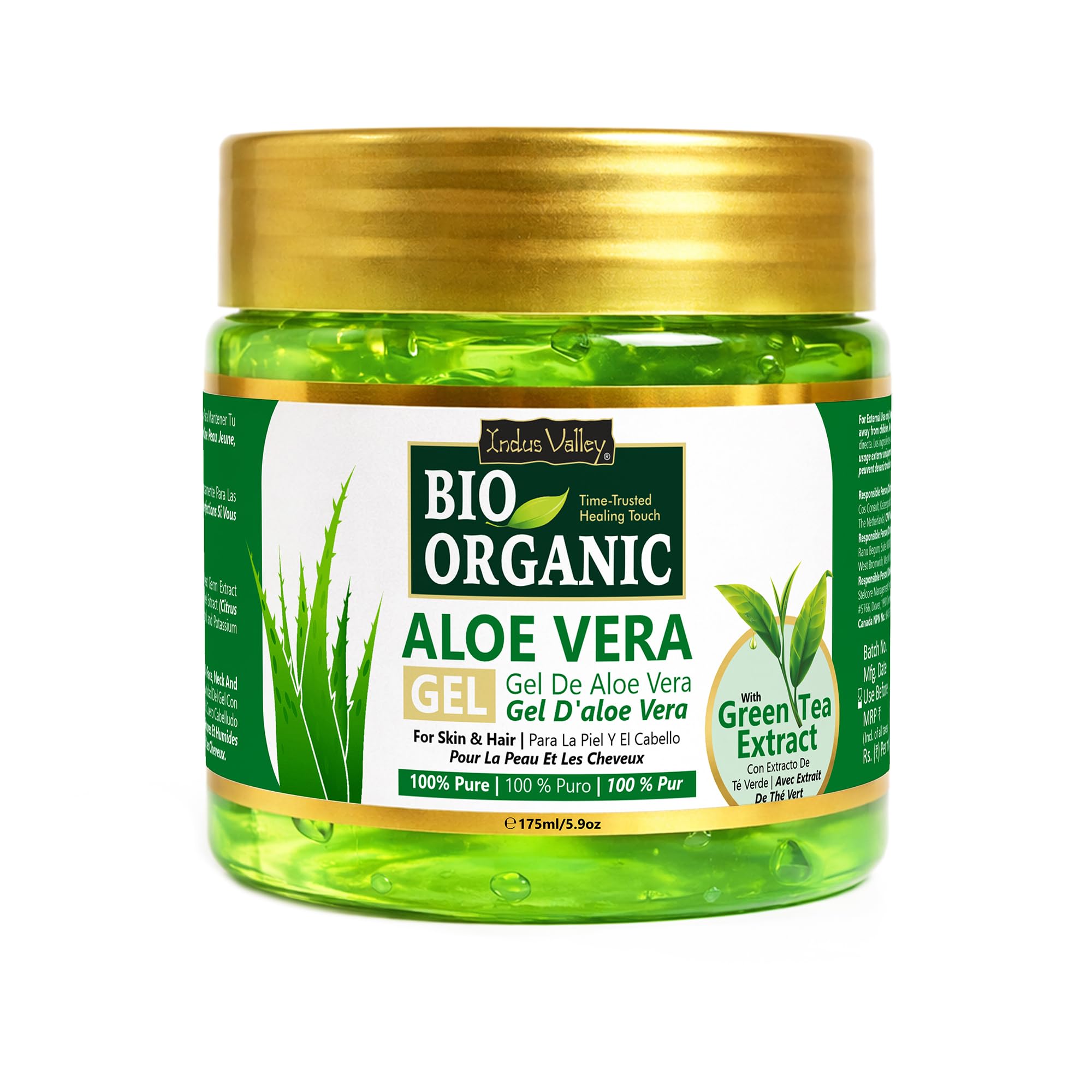 Indus Valley 100% Pure Aloe Vera Gel with Vitamin C & E for Skin & Hair | Non-Sticky Natural Aloe vera Gel - Soothes & Face Moisturizes, Irritated Skin Caused by Sunburn, Rashes (175Ml) 🍁 All In One Marketplace Canada