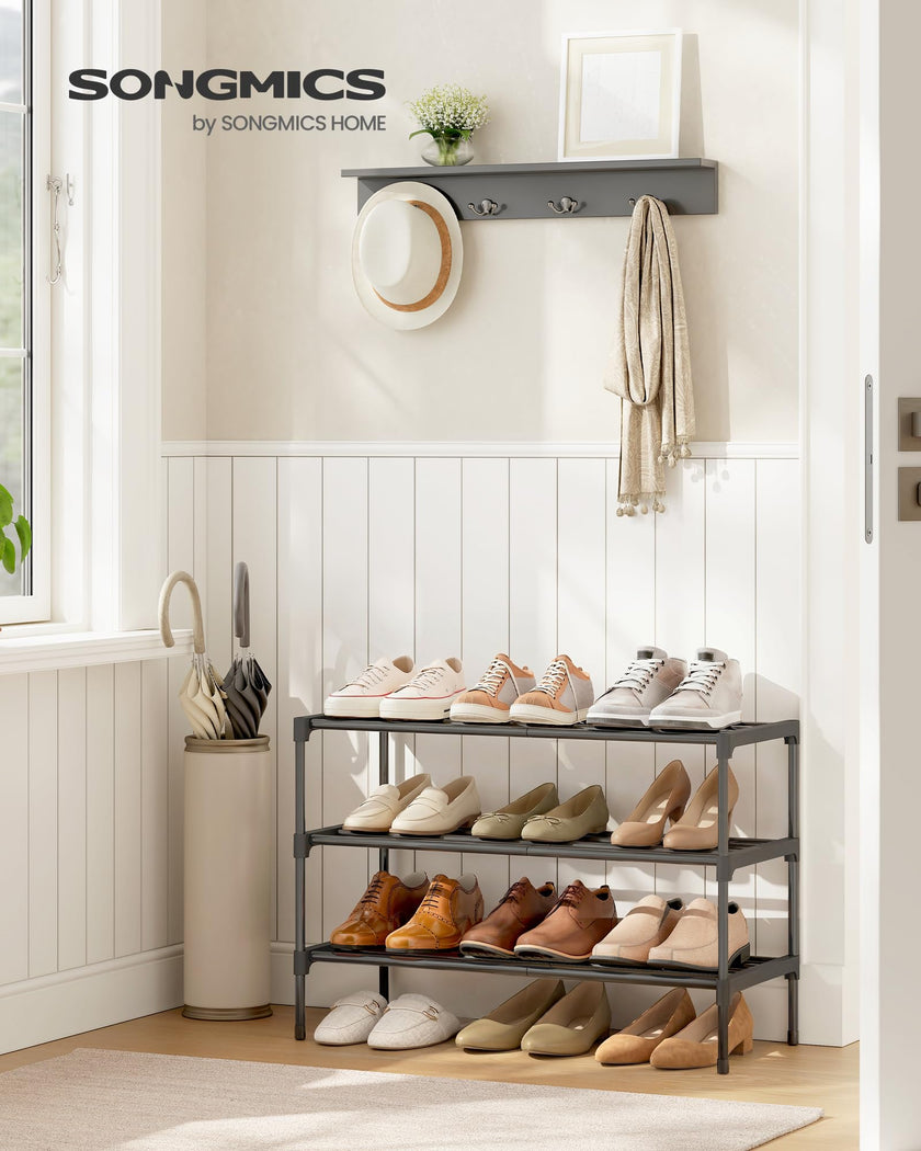 SONGMICS 3-Tier Shoe Rack for Closet, Compact Metal Shoe Organizer Shelf for Entryway, Bedroom, Small Spaces, Stackable, 11.8 x 24.5 x 19.1 Inches, Black ULSA123BH01 🍁 All In One Marketplace Canada
