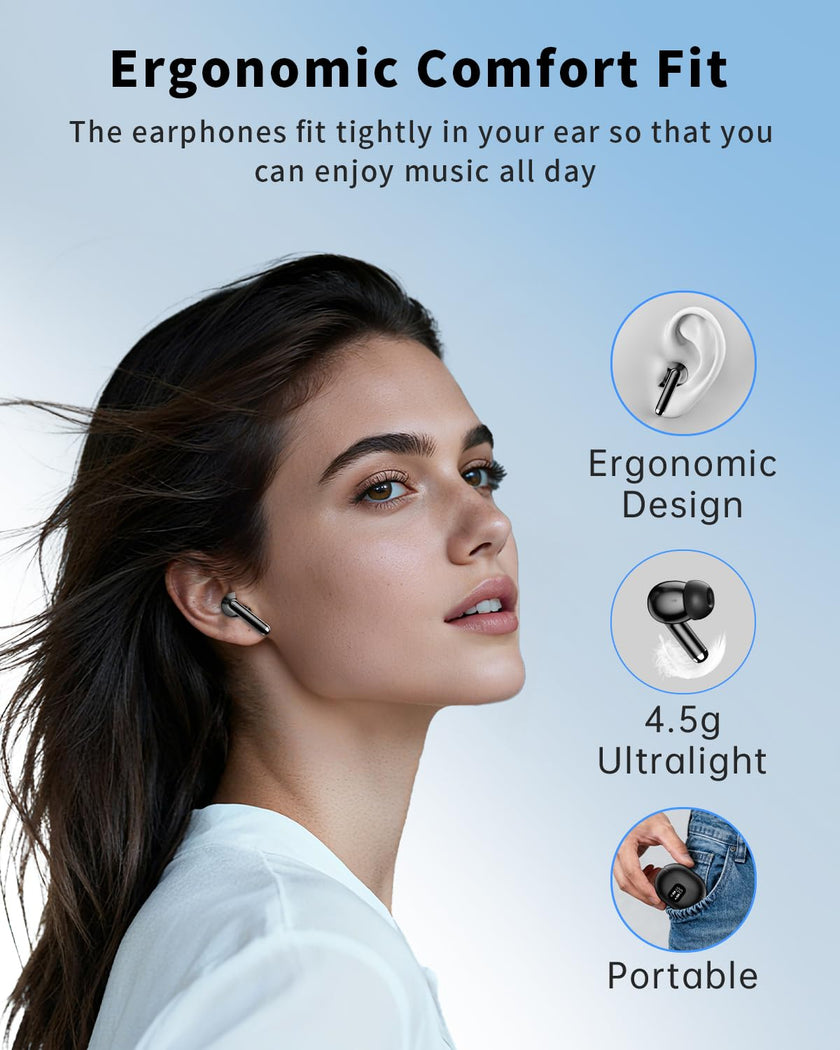 Wireless Earbuds, Bluetooth 5.4 Headphones with 50H Playback, Deep Bass Stereo Ear Buds Clear Calls with LED Power Display, Wireless Headphones with Noise Cancelling Mic for Phone/Laptop, Carbon black 🍁 All In One Marketplace Canada