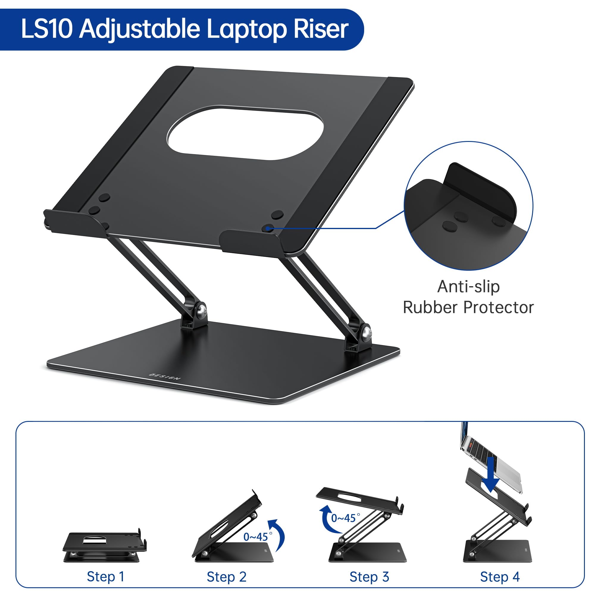 Besign LS10 Laptop Stand for Desk, Ergonomic Adjustable Notebook Tablet Stand, Riser Holder Computer Stand Compatible with Air, Pro, Dell, HP, Lenovo More 10-14