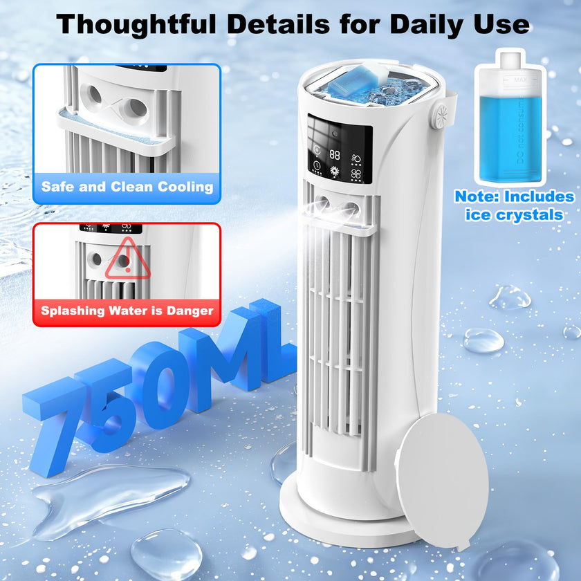 Portable Air Conditioners, 120 °rotating tower fan, portable AC for 3 wind speeds,Storm mode, 8H timing, Evaporative Air Cooler with remote control,750ML water tank, spray,cooling fan for home - white 🍁 All In One Marketplace Canada