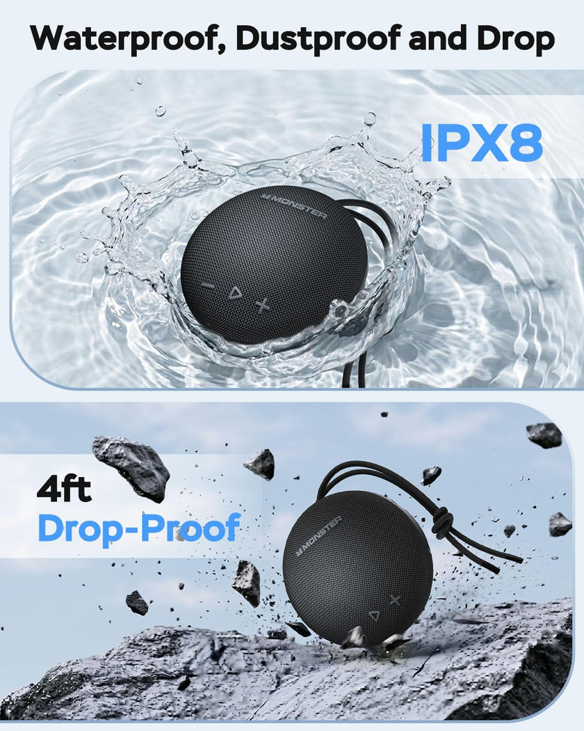 Monster Bluetooth Speaker, IPX8 Shower Speaker Waterproof, Bluetooth 5.4 with Loud HD Sound and Robust Bass, Extra Long Playtime Punchy, for Home, Beaches Portable Wireless Outdoor Speakers 🍁 All In One Marketplace Canada