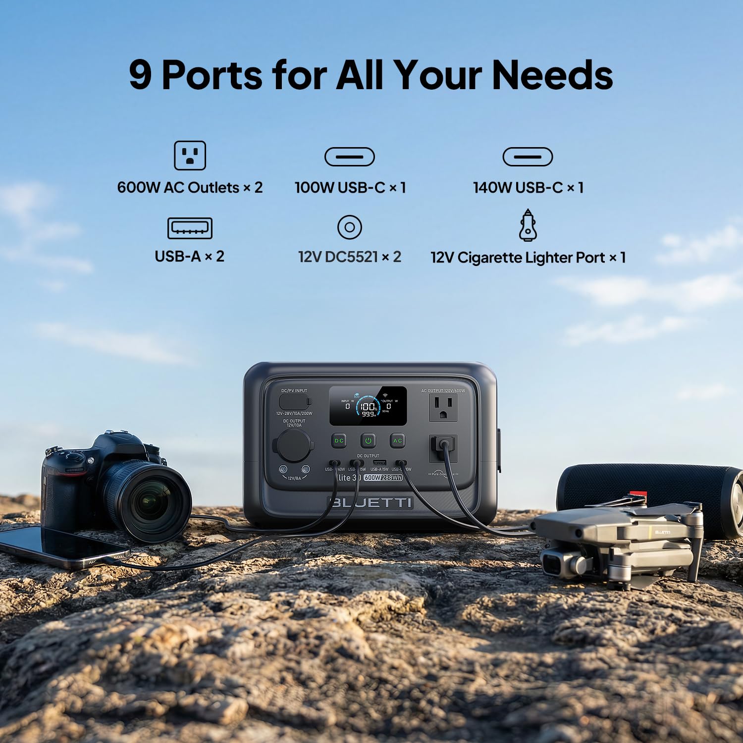 BLUETTI Elite 30 V2 Portable Power Station 600W (Power Lifting 1500W), 288Wh LiFePO4 Battery with 10ms UPS, Emergency Backup Power for Home Blackout/Winter Storm, Solar Generator for Camping/Road Trip 🍁 All In One Marketplace Canada