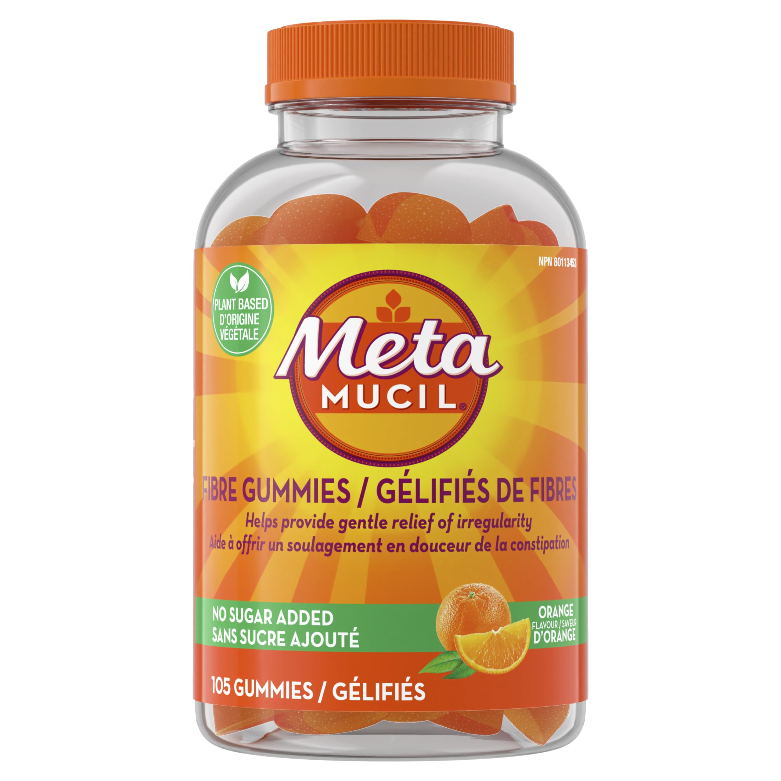 Metamucil Fibre Gummies, No Sugar Added, Orange Flavour, Prebiotic, Plant-Based, 105 Count 🍁 All In One Marketplace Canada