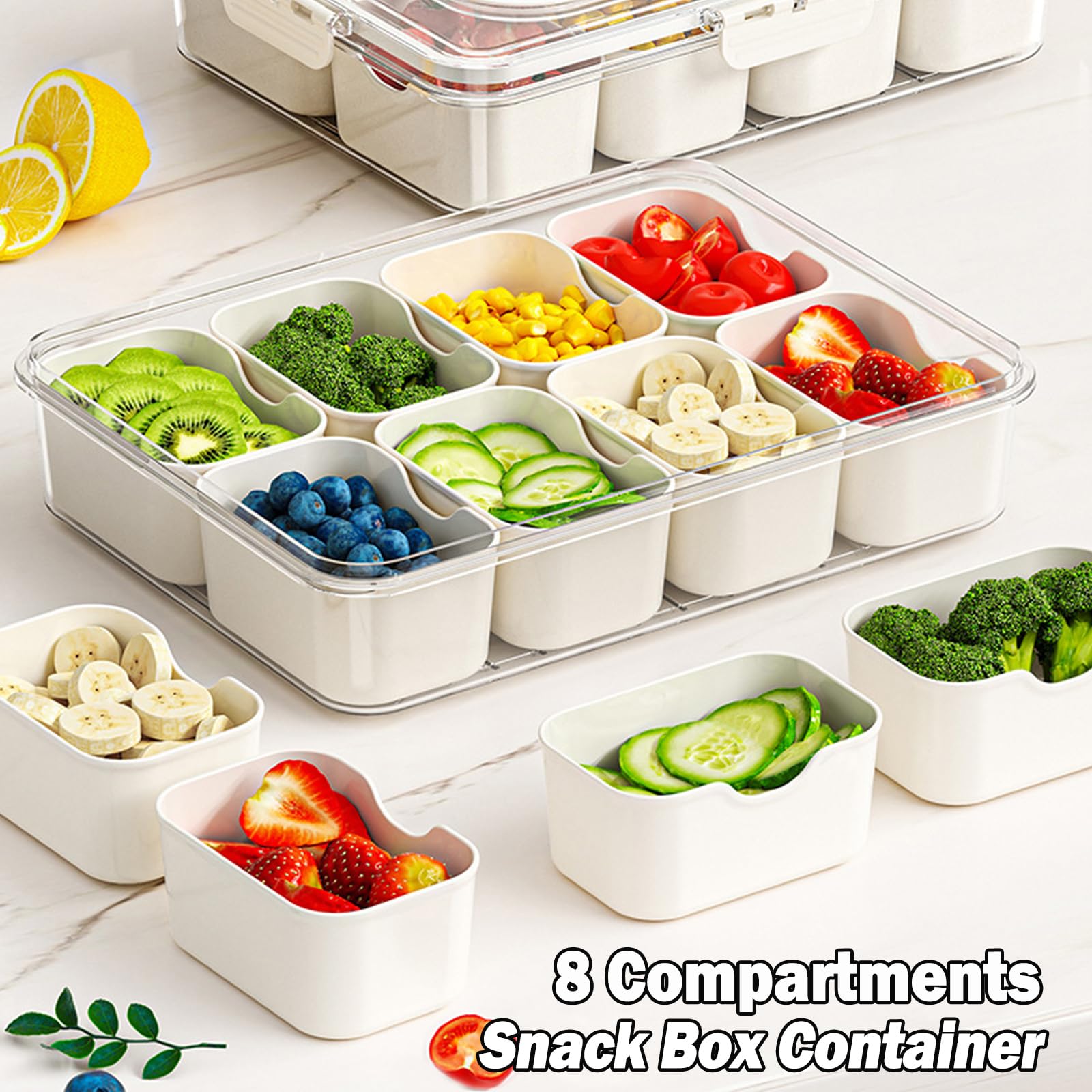KIGITIONE Divided Snackle Box, 8 Compartments Portable Serving Tray with Lid and Handle, Clear Snack Platter Organizer for Fruits, Snacks, Nuts, Candy, Ideal for Party, Travel & Picnics 🍁 All In One Marketplace Canada