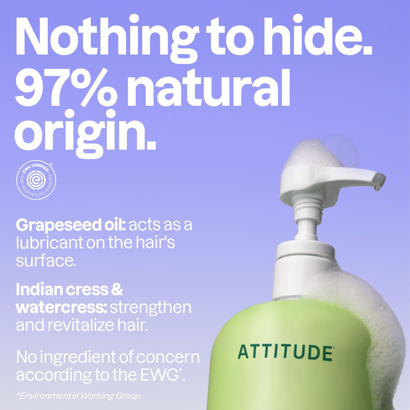 ATTITUDE Nourishing Hair Shampoo, Made in Canada, EWG Verified, For Dry and Damaged Hair, Naturally Derived Ingredients, Vegan and Plant Based, Grapeseed Oil and Olive Leaves, 946 mL 🍁 All In One Marketplace Canada