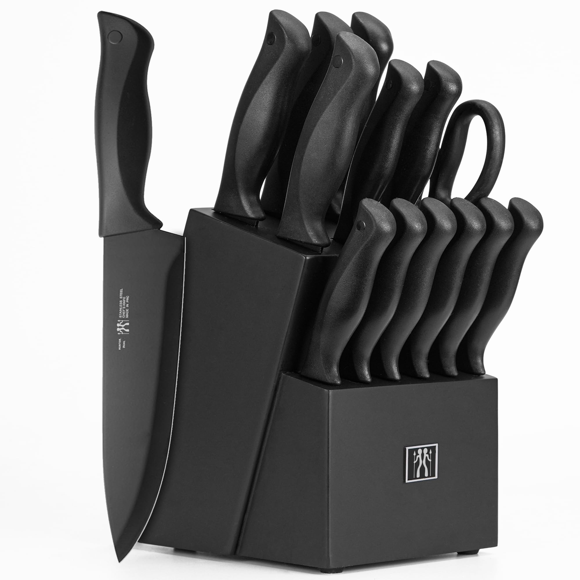 HUNTER.DUAL Knife Set, Dishwasher Safe Kitchen Knife Set with Block, 15 Pcs Black Kitchen Knife Sets with Block Self Sharpening, 6 Steak Knives, Black 🍁 All In One Marketplace Canada
