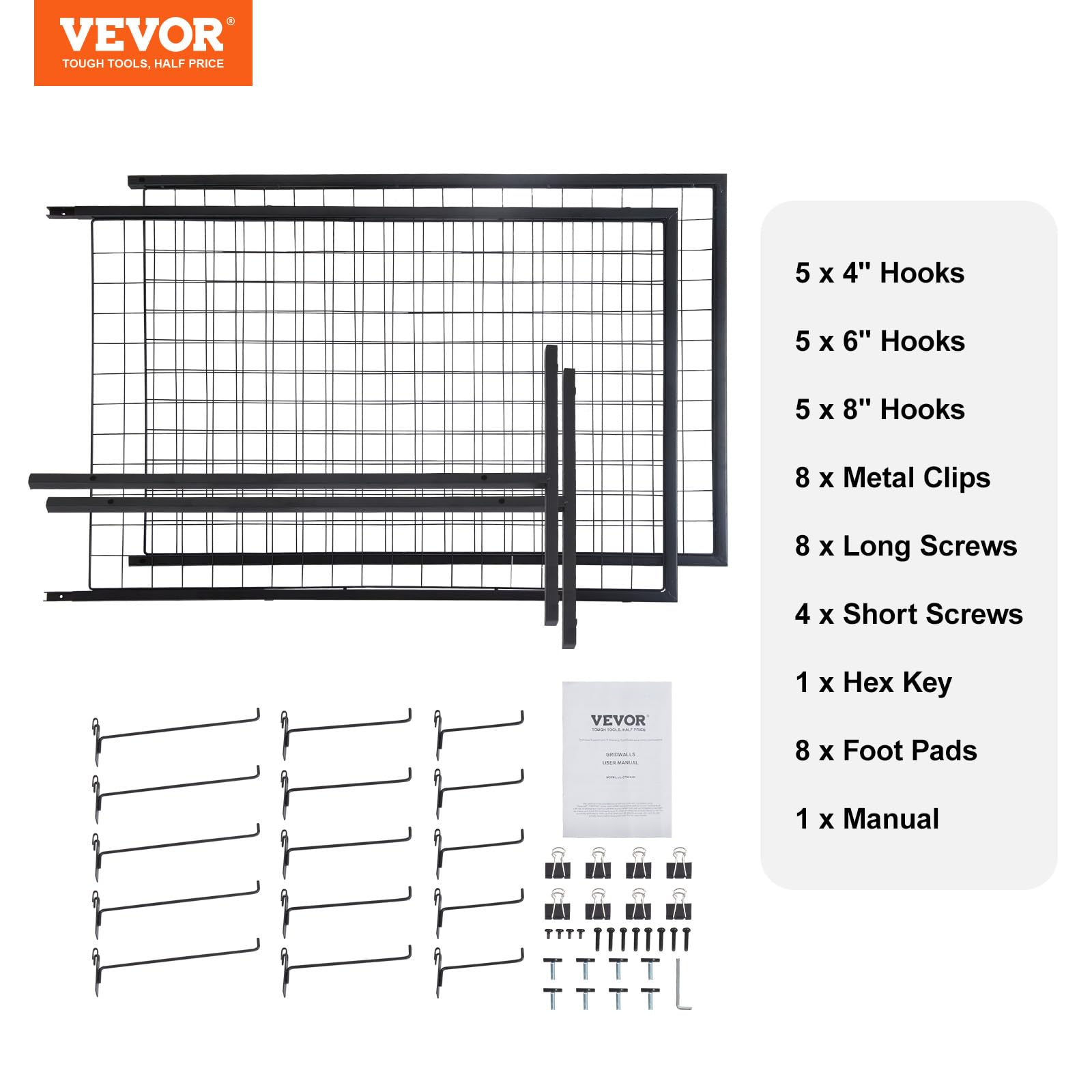 VEVOR 2' x 5.6' Grid Wall Panels Tower, 2 Packs Wire Gridwall Display Racks with T-Base Floorstanding, Double Side Gridwall Panels for Art Craft Shows, Retail Display with Extra Clips and Hooks 🍁 All In One Marketplace Canada