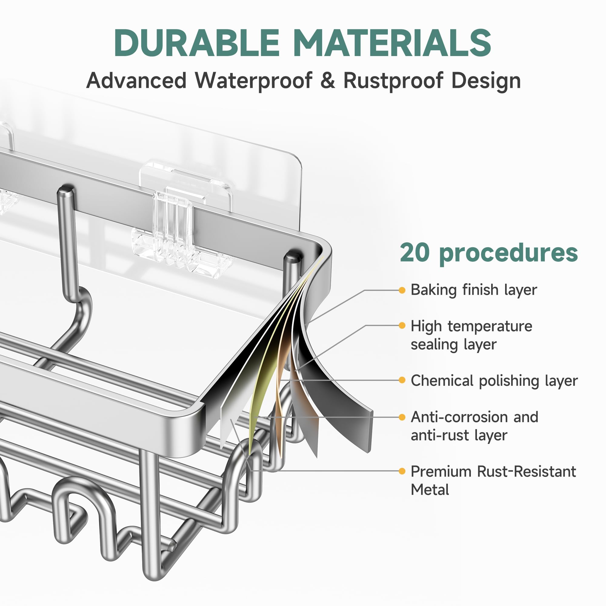 Veken Large Capacity Shower Caddy 3-Pack, No Drilling Adhesive Rack with Soap Holder, Rustproof & Waterproof Shelves, Bathroom Organizers and Storage, Wall-Mounted Kitchen & Home Decor, Silver 🍁 All In One Marketplace Canada