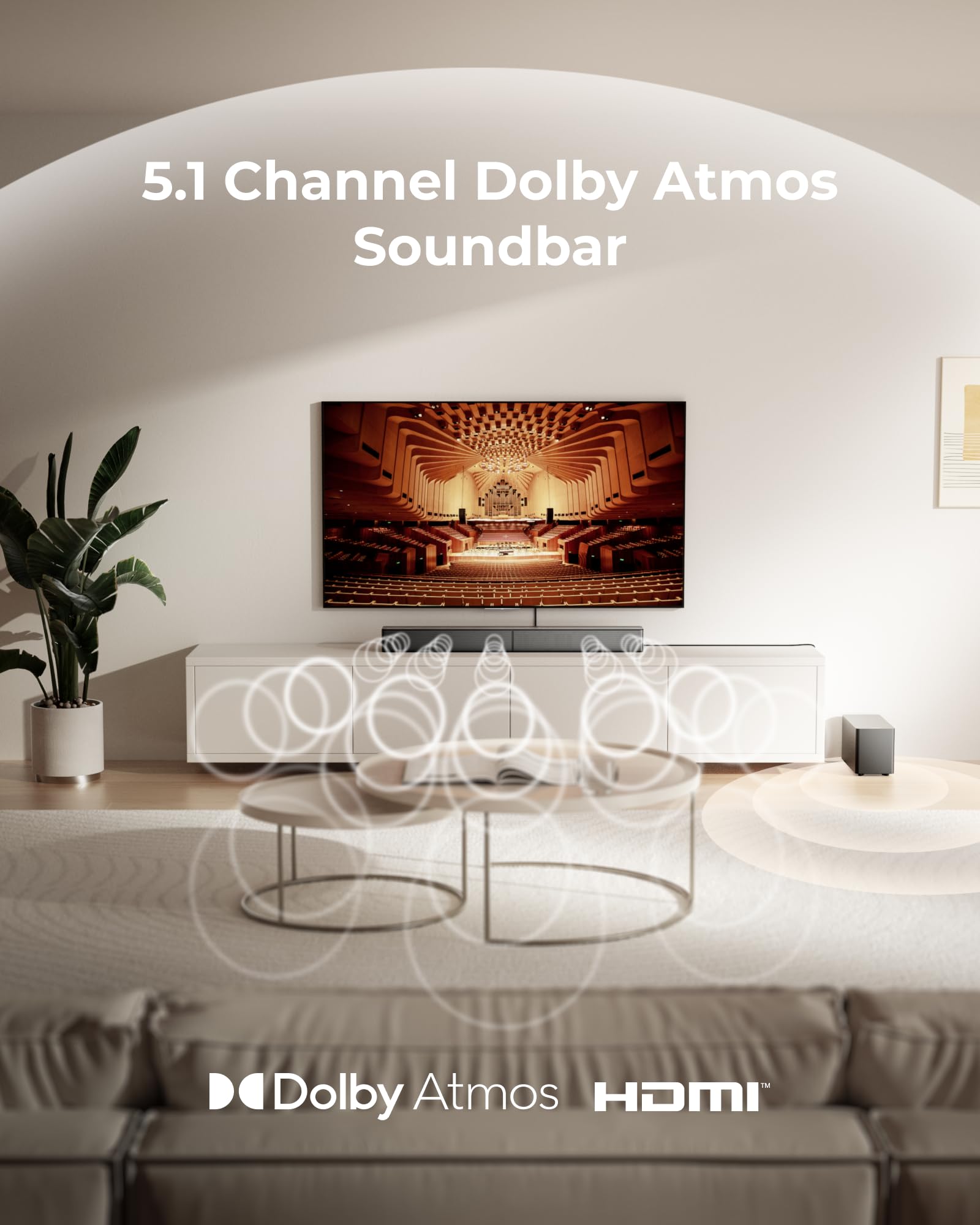 ULTIMEA 5.1ch Soundbar with Dolby Atmos, Sound Bar with Subwoofer for Smart TV, Home Theater Surround Sound System for TV, 300W, Adjustable Bass Boost, App, Bluetooth 5.4, Poseidon M60 (2025 Model) 🍁 All In One Marketplace Canada