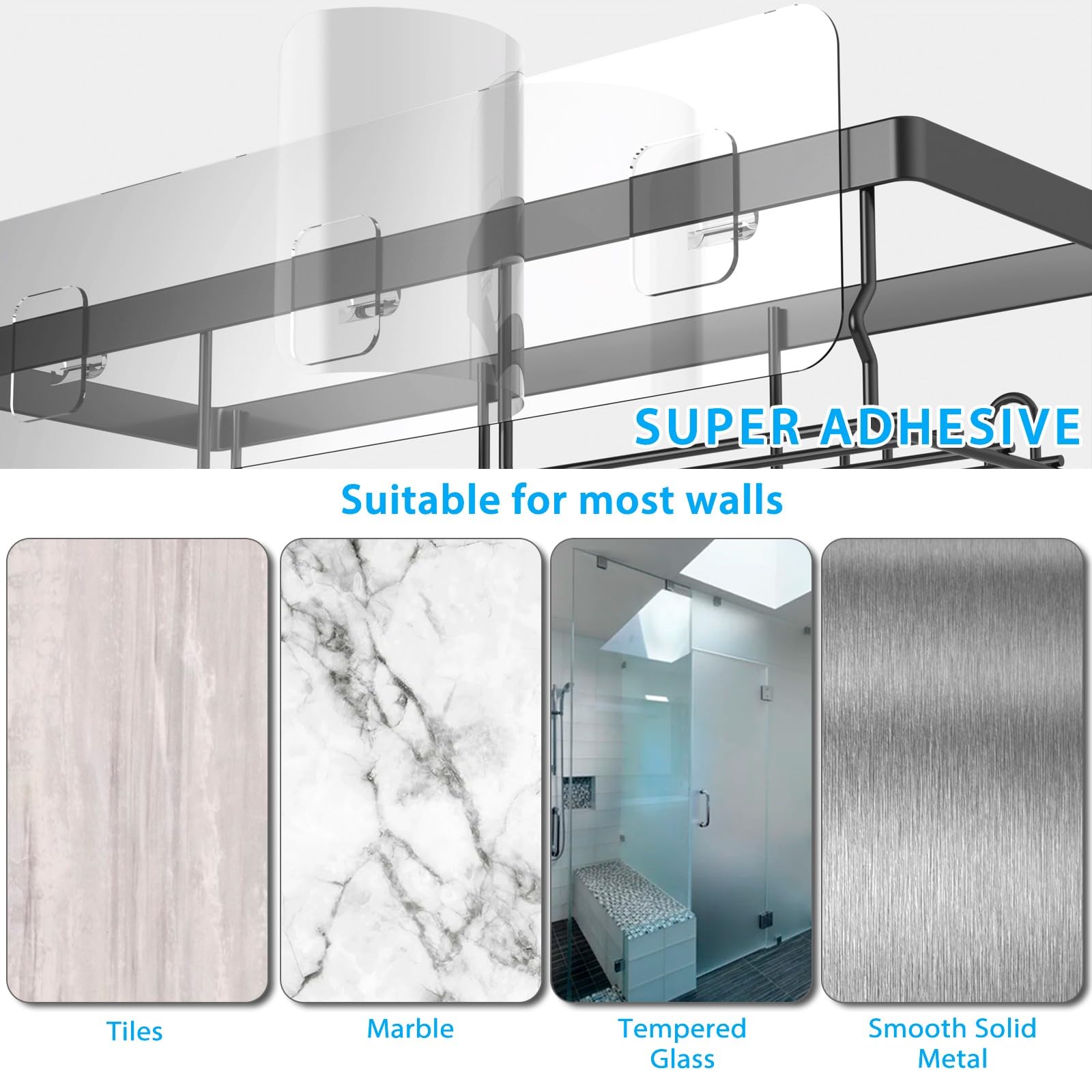 MOFOROCO 3-Pack Shower Caddy Basket Shelf with Soap Holder, No Drilling Traceless Adhesive Shower Wall Shelves, Rustproof Black Bathroom Shower Storage Organizer 🍁 All In One Marketplace Canada