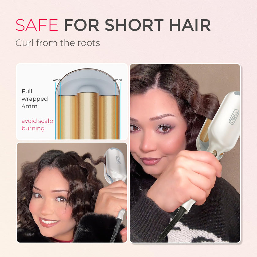 TYMO ROVY Hair Waver Curling Iron, 3-Barrel Ionic Hair Curler with 9 Heat Settings, Beach Waves Crimper for Women, Travel-Friendly, Anti-Scald, Fast Heating, Easy to Use, Elegant Gold, 1 Inch 🍁 All In One Marketplace Canada