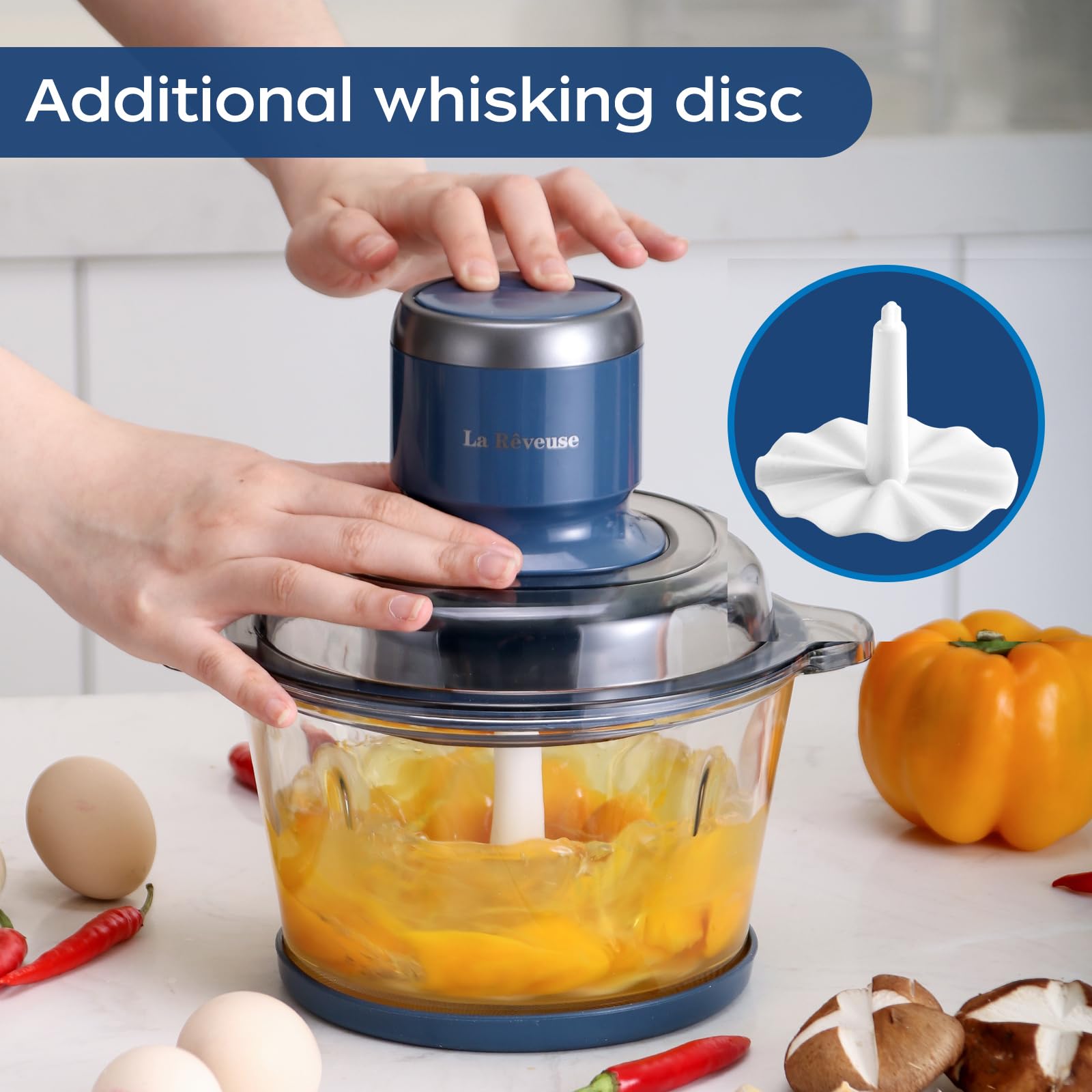 La Reveuse Food Processor,Electric Food Chopper with 7-Cup (1.7L) Glass Bowl, 4 Bi-Level Blades for Chopping,Grinding,Mincing,Whisking,Meal Prep,300W,Blue 🍁 All In One Marketplace Canada