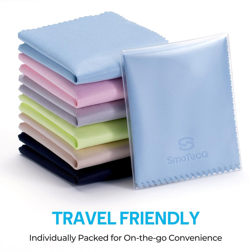 SmoTecQ 12 Pack Microfiber Cleaning Cloths for Glasses & Screens (6x7) - Optical Grade Lens Cleaner for Eyeglasses, Camera, iPhone, iPad & TV - Individually Wrapped, Assorted Colours 🍁 All In One Marketplace Canada