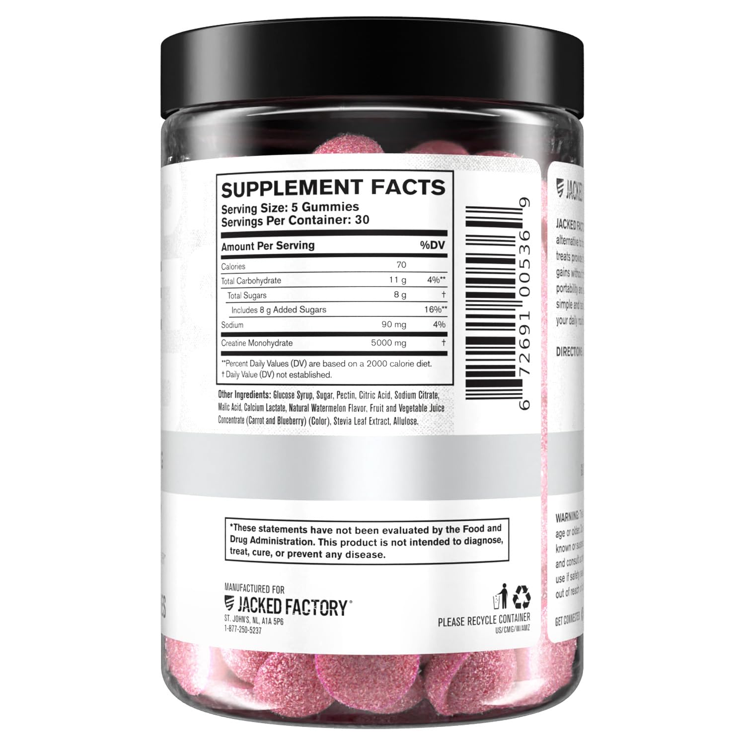 Jacked Factory Creatine Gummies 5g Daily Dose (1g per Gummy) - Creatine Monohydrate Gummy for Men and Women, Vegan-Friendly, Travel-Friendly, Third-Party Tested - 150 Gummies, Watermelon 🍁 All In One Marketplace Canada