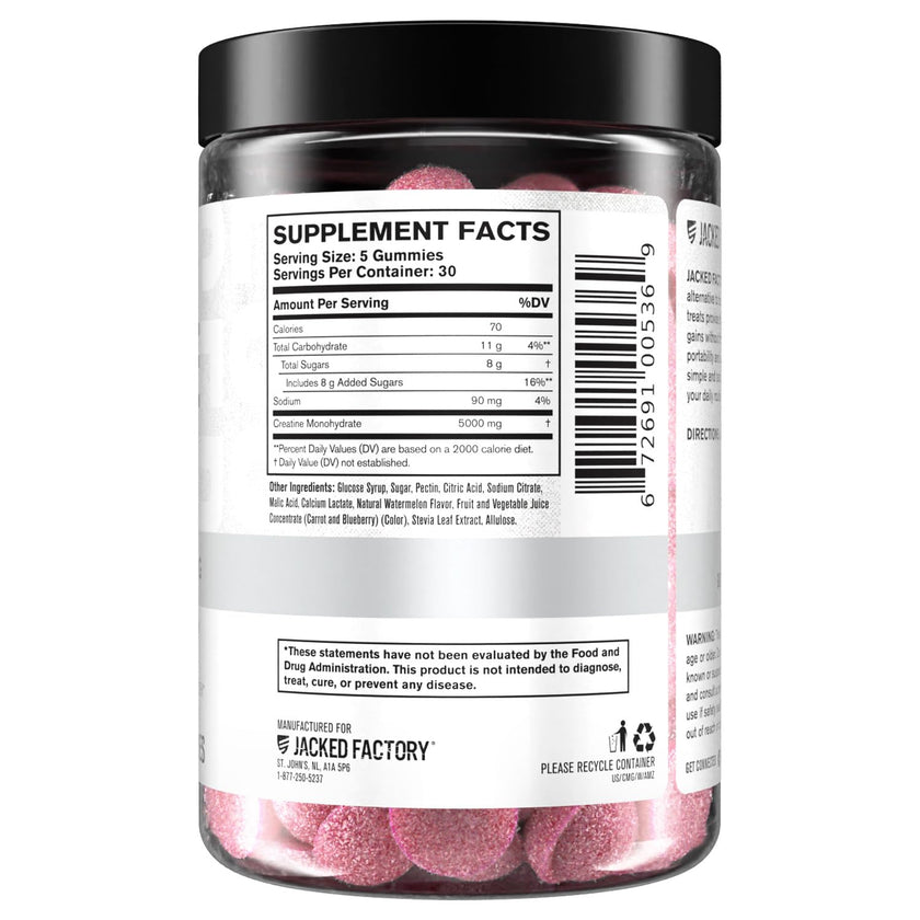 Jacked Factory Creatine Gummies 5g Daily Dose (1g per Gummy) - Creatine Monohydrate Gummy for Men and Women, Vegan-Friendly, Travel-Friendly, Third-Party Tested - 150 Gummies, Watermelon 🍁 All In One Marketplace Canada