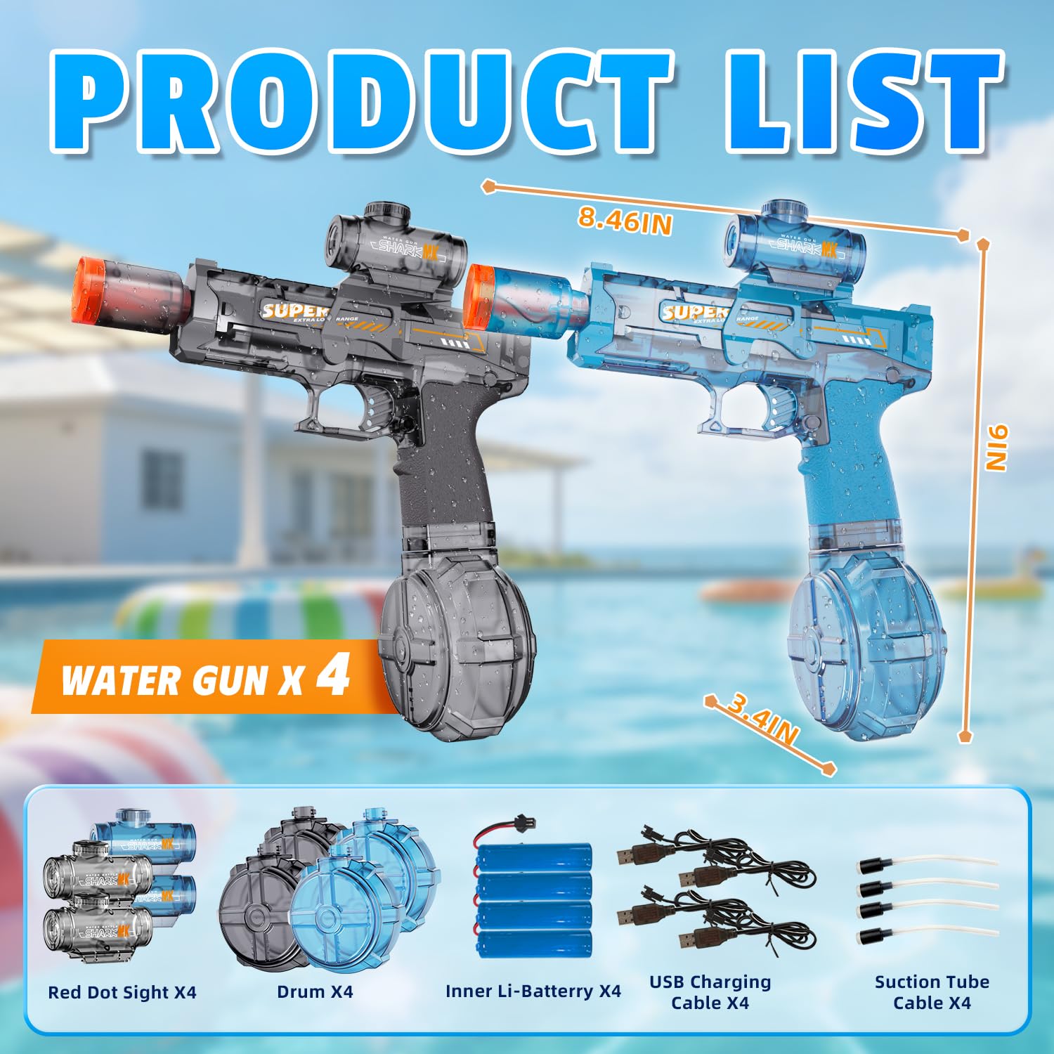 4PCS Electric Water Gun for Kids Adults,Mini Auto Squirt Gun with Flashing Muzzle,26FT Range,Leak-Proof Rechargeable Water Blaster for Summer Pool Beach Water Fights (Black+Blue) 🍁 All In One Marketplace Canada