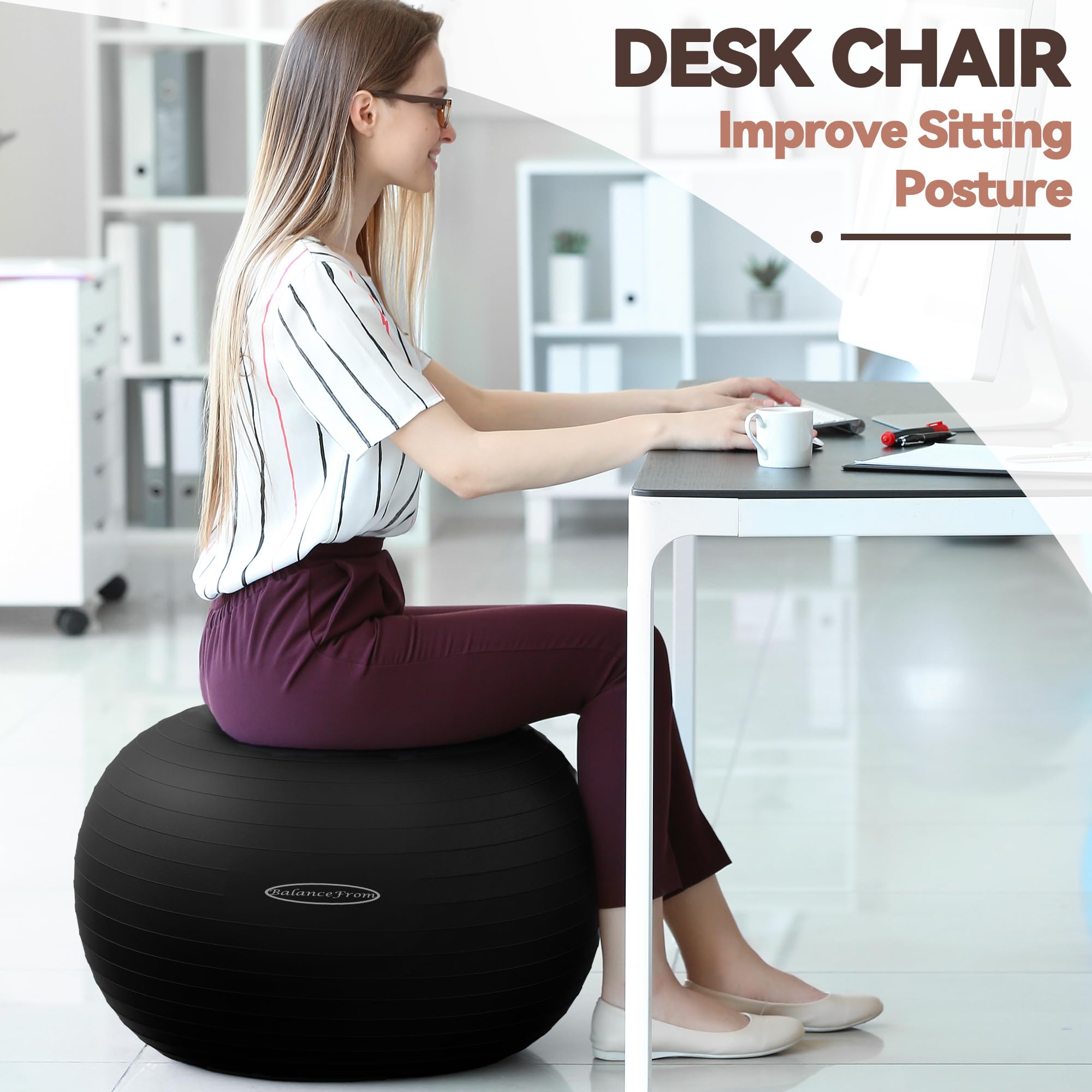 BalanceFrom Anti-Burst Slip Resistant Exercise Ball - 26-inch Black, 2,000-Pound Capacity 🍁 All In One Marketplace Canada