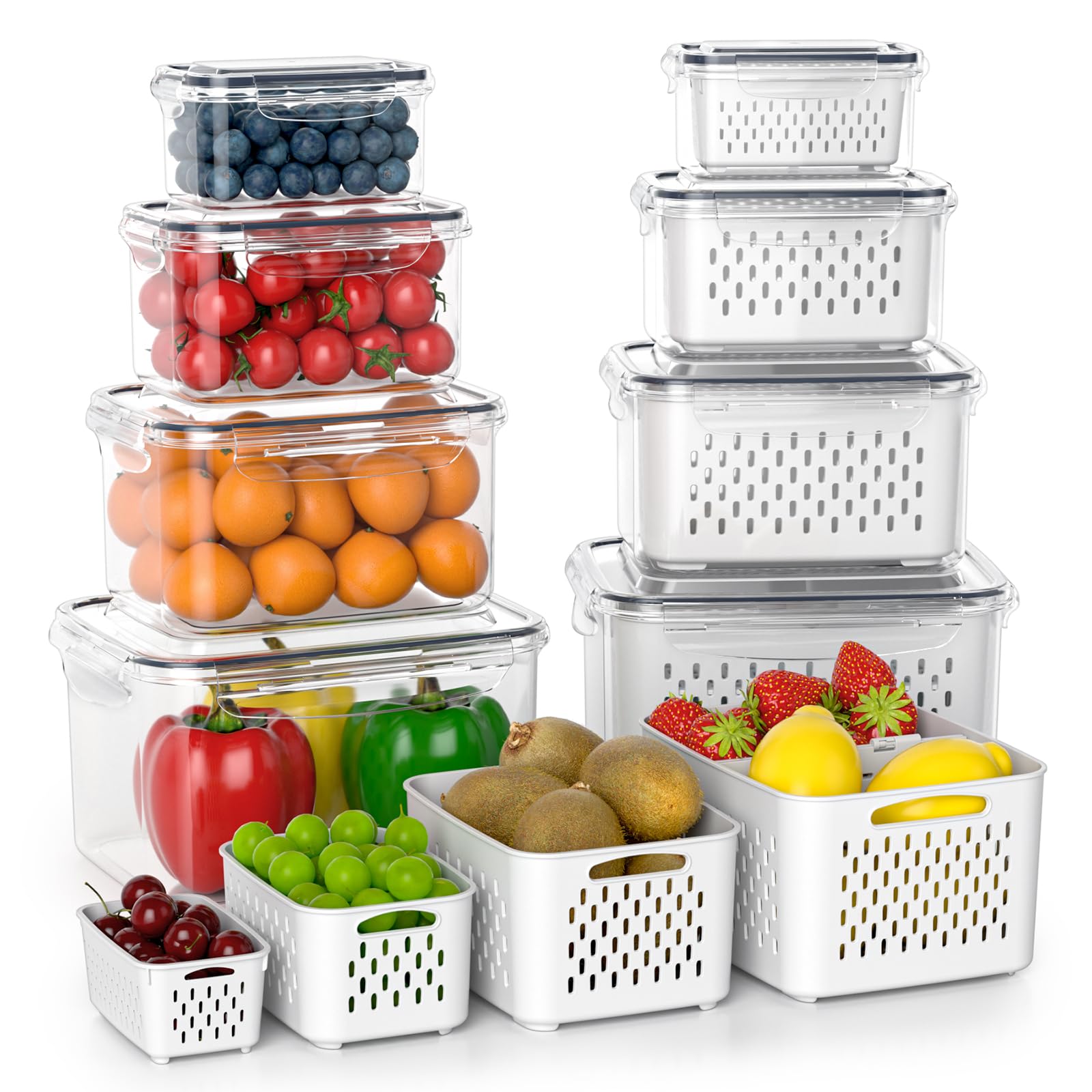 Fruit Storage Containers for Fridge with Removable Colander, 8 Pack Fruit Containers for Fridge with 2 Function Divider Plate, Airtight Storage Container to Keep Berry Fruit Fresh, Dishwasher Safe 🍁 All In One Marketplace Canada