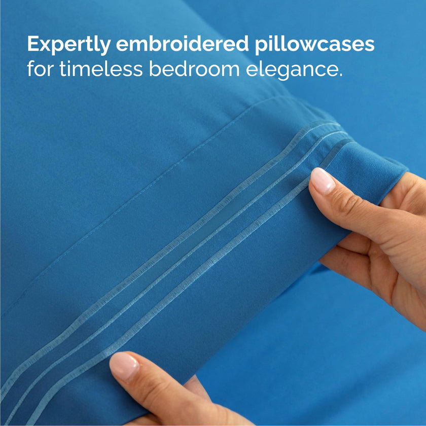 Queen Size 4 Piece Sheet Set - Comfy Breathable & Cooling Sheets - Hotel Luxury Bed Sheets for Women & Men - Deep Pockets, Easy-Fit, Soft & Wrinkle Free Sheets - Denim Blue Oeko-Tex Bed Sheet Set 🍁 All In One Marketplace Canada
