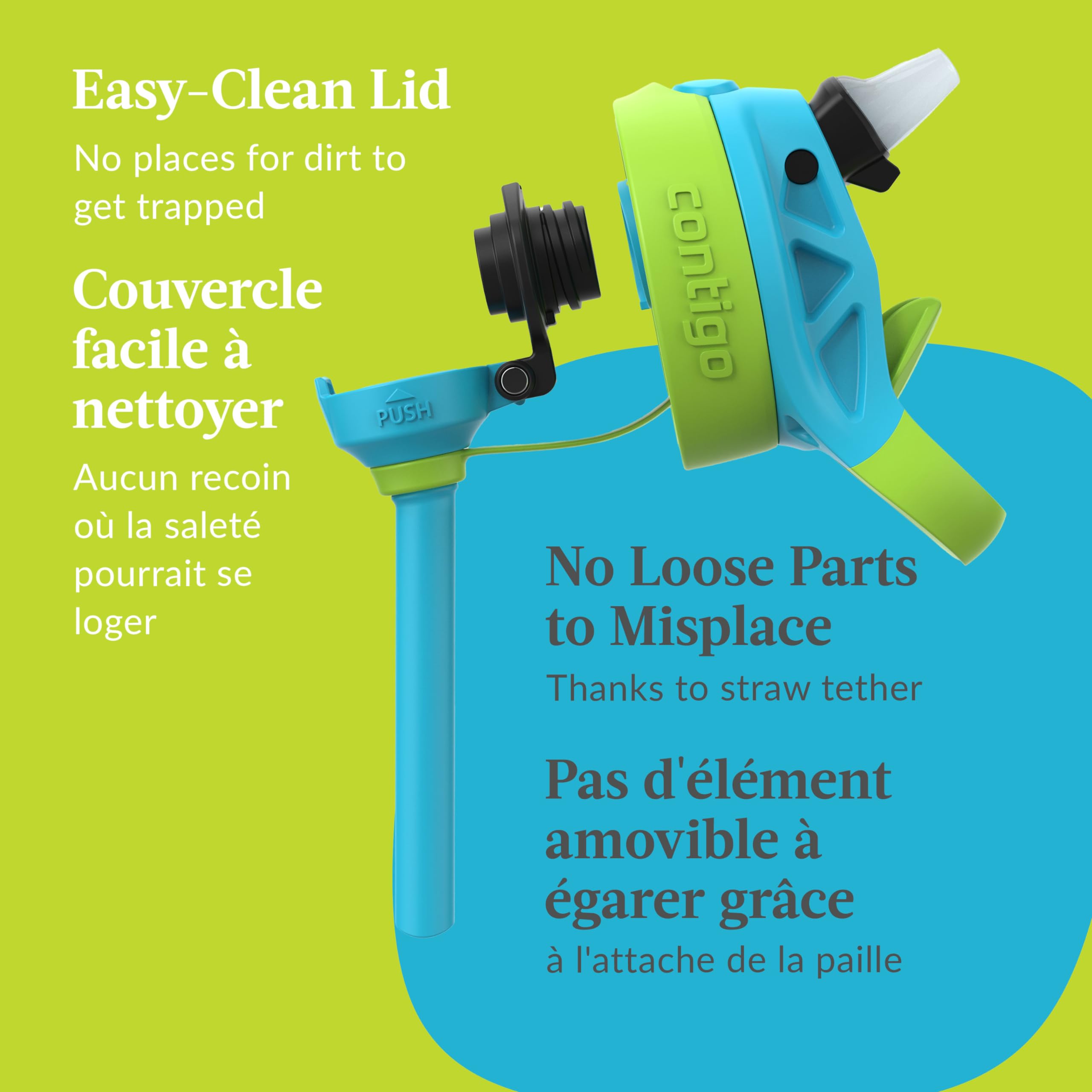 Contigo Kids Aubrey Straw Water Bottle with Leak-Proof Lid, BPA-Free Plastic, Dishwasher Safe, Blue Raspberry Lime Skater, 14 oz (414 mL) 🍁 All In One Marketplace Canada