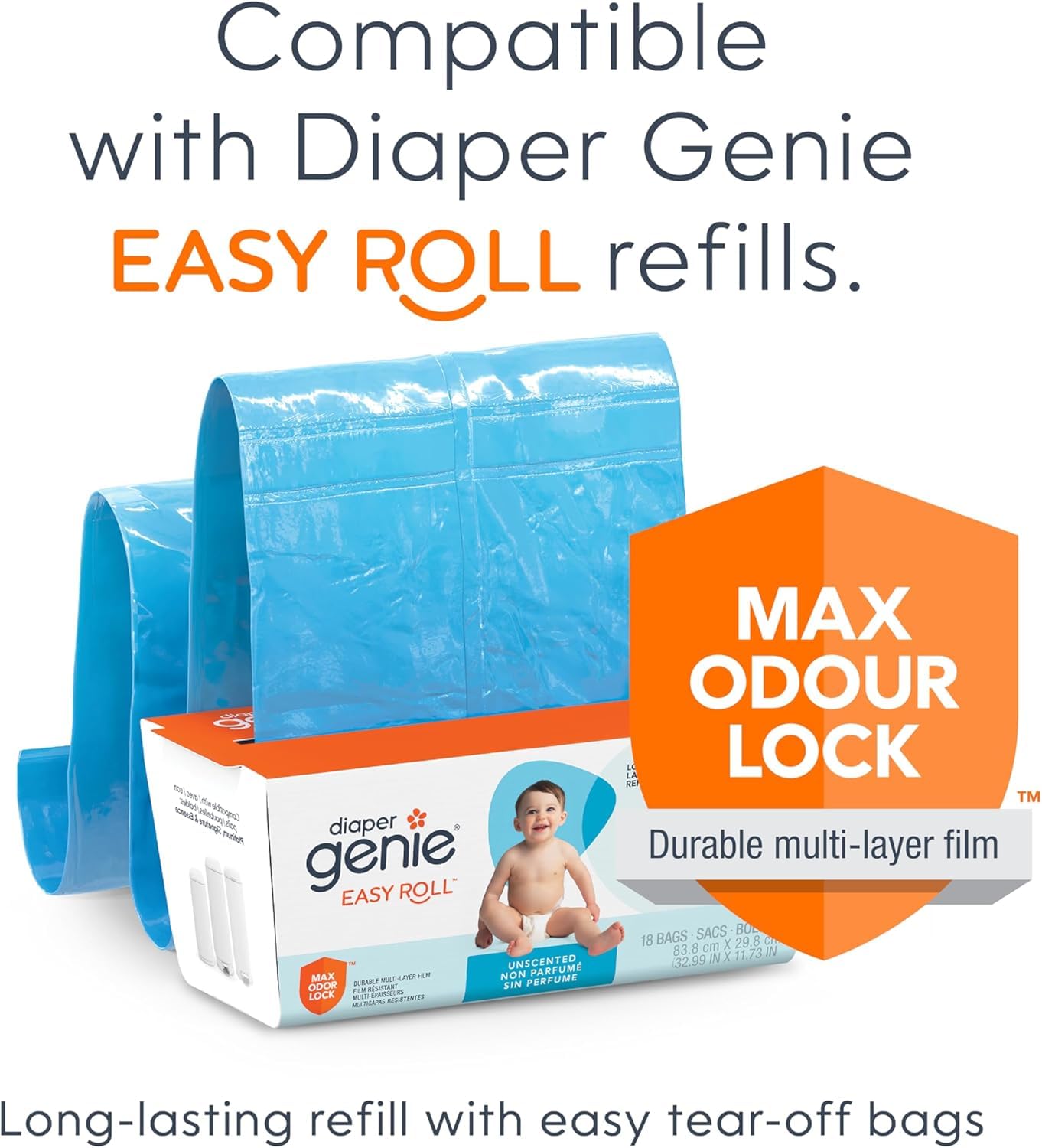 Diaper Genie Essence Pail, White with 18 Easy Roll Refill Bags 🍁 All In One Marketplace Canada