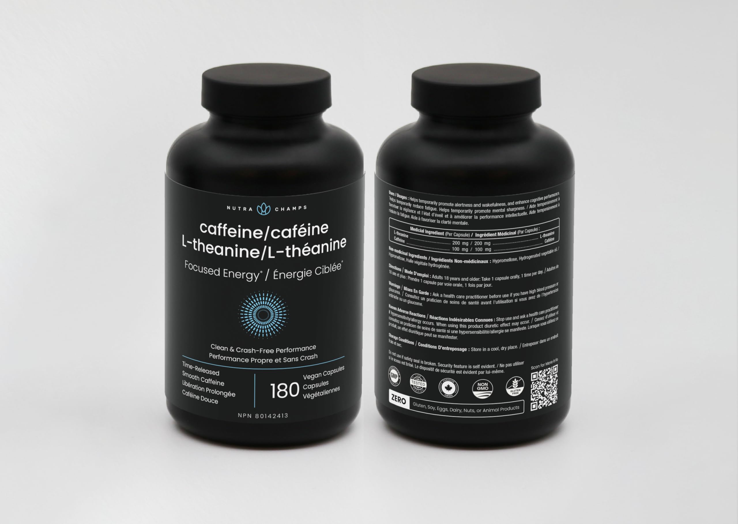 Caffeine Pills with L-Theanine - 180 Energy Pills for Women & Men - Clean & Long-Lasting Focused Energy - Sustained Release 100mg Caffeine + 200mg L Theanine - No Crash Capsules, Vegan Supplement 🍁 All In One Marketplace Canada