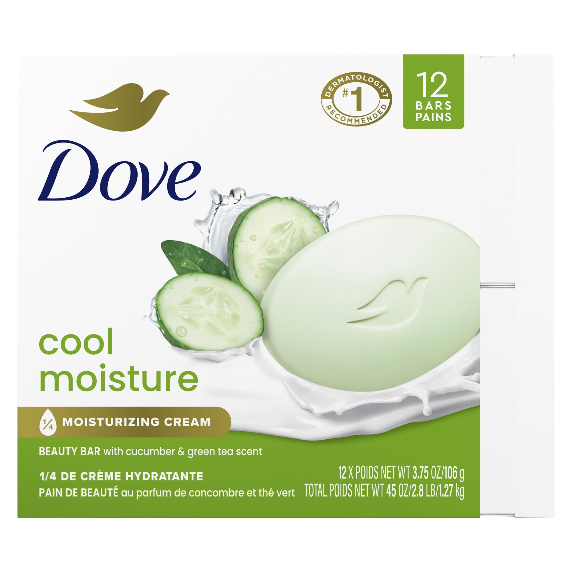Dove Cool Moisture Beauty Bar Soap Cucumber Green Tea Scent, 106g, 12 Bars 🍁 All In One Marketplace Canada