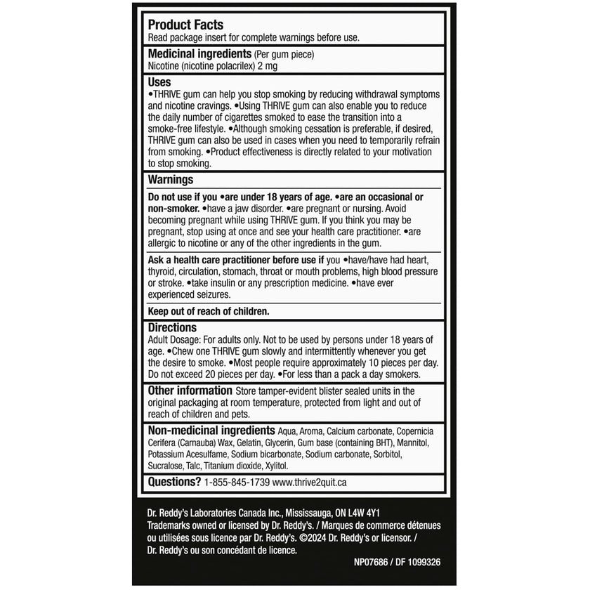 Thrive Nicotine Replacement Gum, 2mg Regular Strength, Fruit, 108 Count 🍁 All In One Marketplace Canada