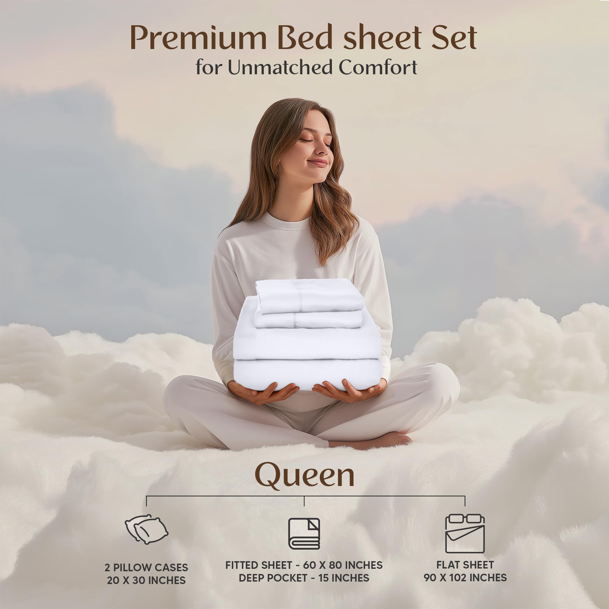 Utopia Bedding Queen Bed Sheets - 4 Piece Queen Size Cooling Sheet Set - Hotel Luxury Soft Breathable Microfiber, Oeko-TEX, Deep Pocket Easy Fit & Care, Fade & Wrinkle Resistant, White 🍁 All In One Marketplace Canada