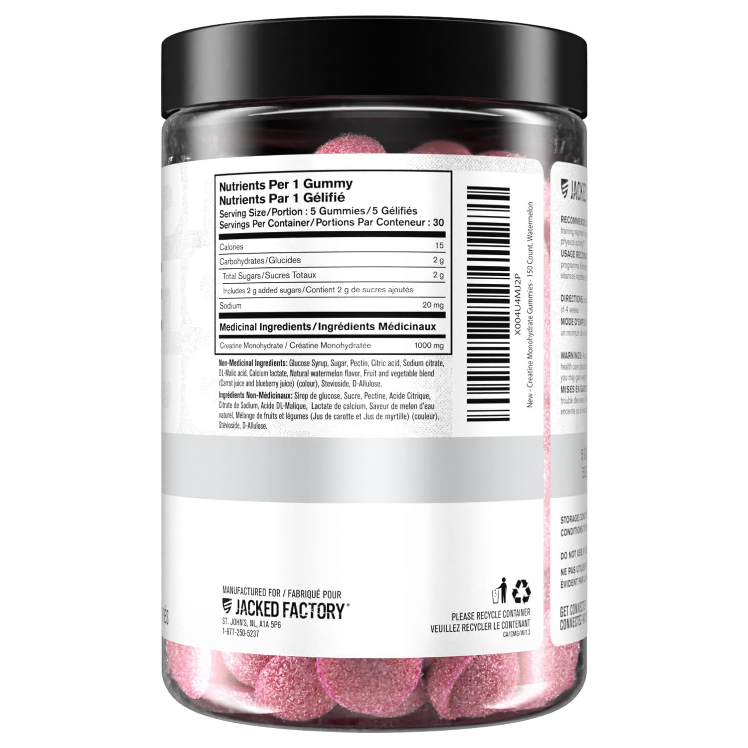 Jacked Factory Creatine Gummies 5g Daily Dose (1g per Gummy) - Creatine Monohydrate Gummy for Men and Women, Vegan-Friendly, Travel-Friendly, Third-Party Tested - 150 Gummies, Watermelon 🍁 All In One Marketplace Canada