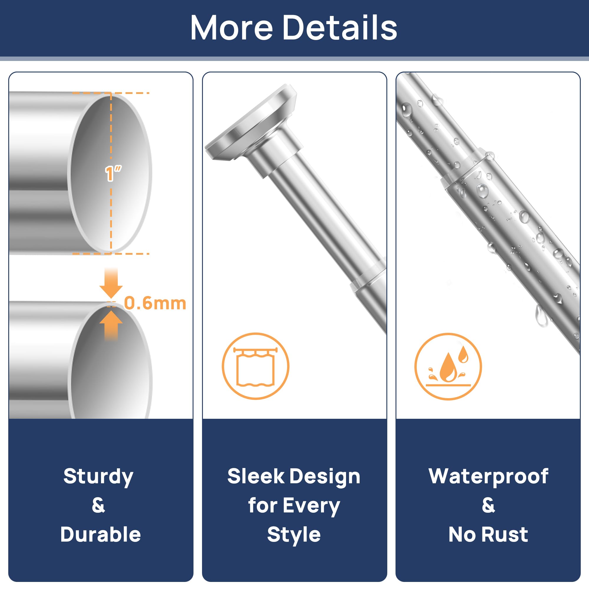 Shower Curtain Rod 30 to 76 Inches, 1 Inch Adjustable Spring Tension Stainless Steel Shower Rod No Drill for Bathroom, Closet, Window, Room Divider, Never Rust, Non Slip, Chrome 🍁 All In One Marketplace Canada