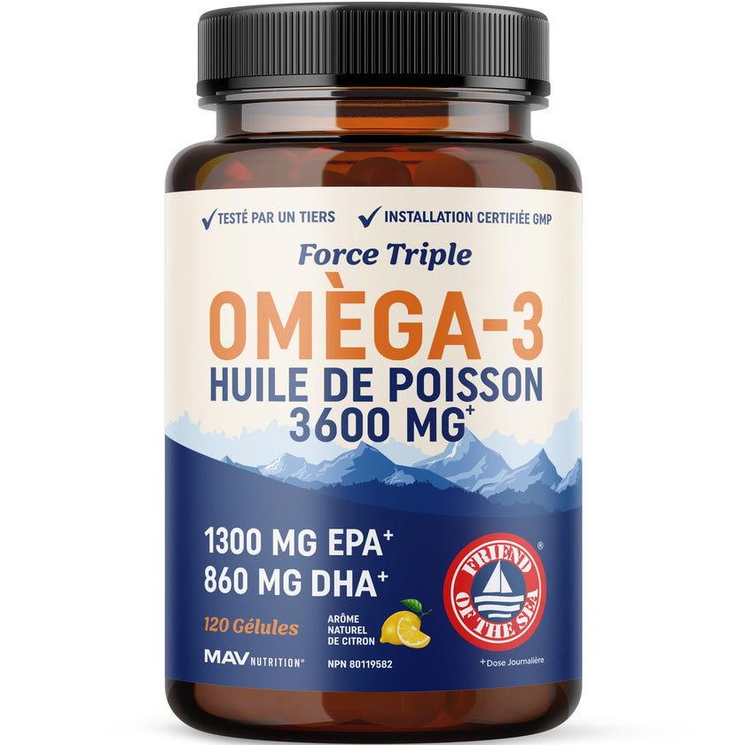Triple Strength Omega 3 Fish Oil | 120 Softgels | 3600 mg Fish Oil | Over 2100mg of Omega-3 Fatty Acids | Heart and Cognitive Support | 1300mg EPA + 860mg DHA | Wild Caught & Burpless | 120 Ct 🍁 All In One Marketplace Canada