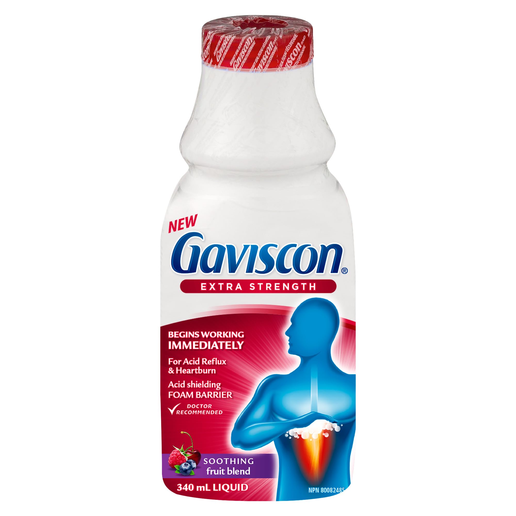 Gaviscon Liquid Extra Strength Antacid - 340 ml - Antacid Liquid for Day and Night Heartburn Relief, Acid Reflux and GERD Relief, Fruit Blend - Free of Aluminum, Lactose and Gluten 🍁 All In One Marketplace Canada