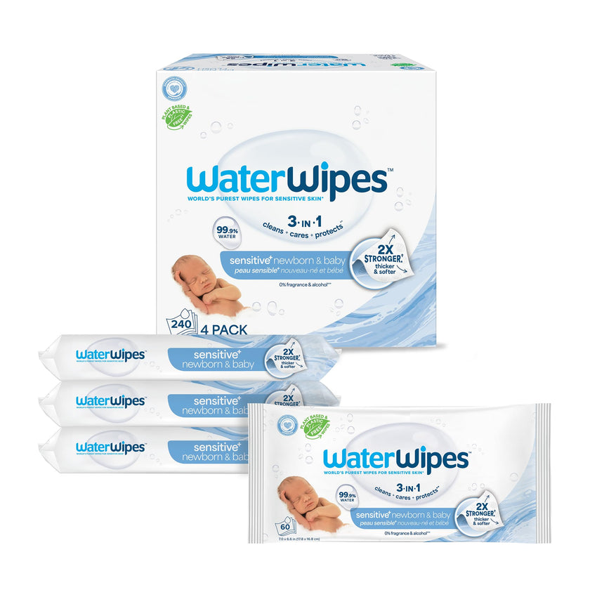 WaterWipes Plastic-Free Original Baby Wipes, 99.9% Water Based Wipes, Unscented & Hypoallergenic for Sensitive Skin, 240 Count (4 packs), Packaging May Vary 🍁 All In One Marketplace Canada