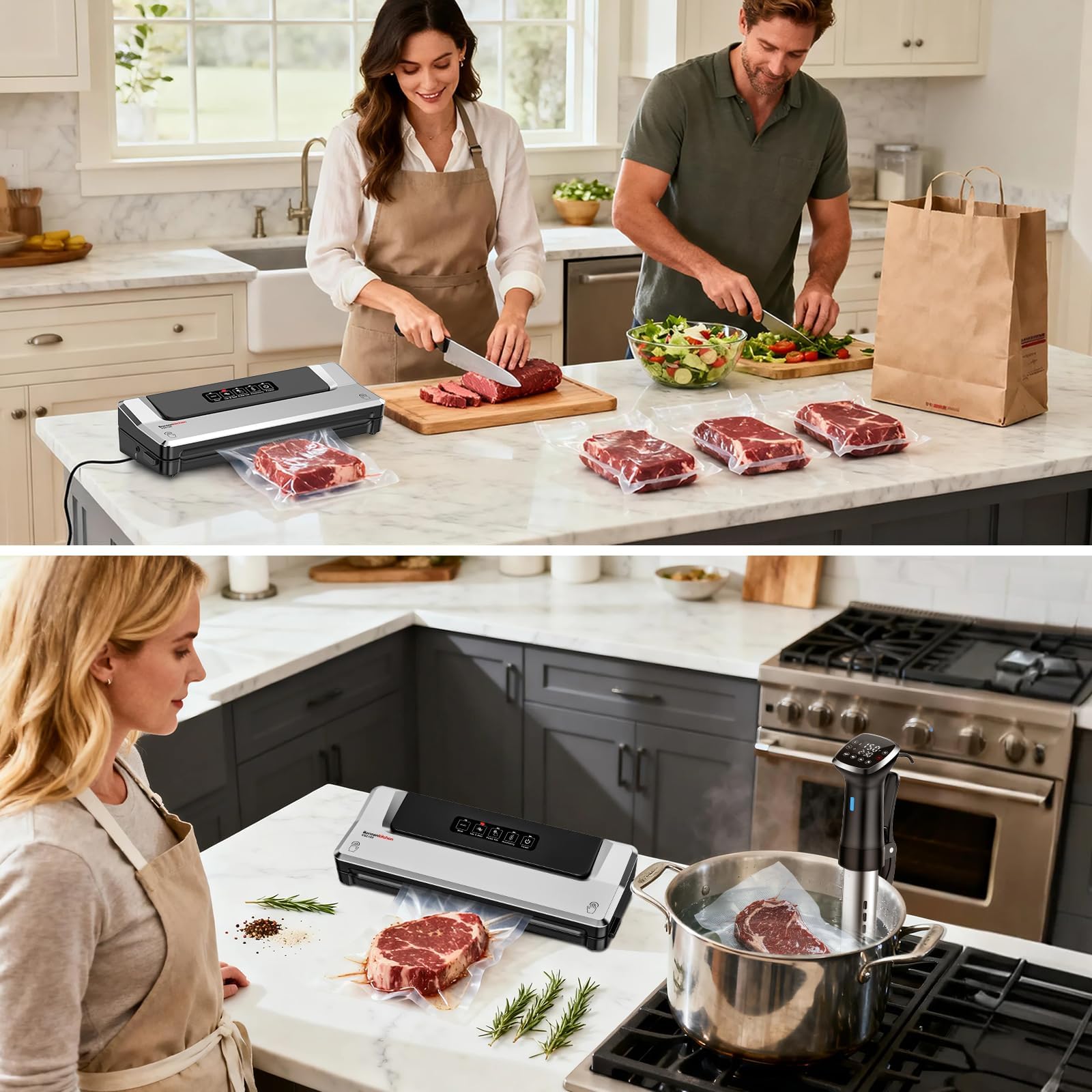Bonsenkitchen Vacuum Sealer Machine, 90Kpa Powerful Food Sealer, Multi-Functional Food Vacuum Sealer with Vacuum Bags & Accessory Hose,Globefish Technology for High-Speed Continuous Working, Silver 🍁 All In One Marketplace Canada