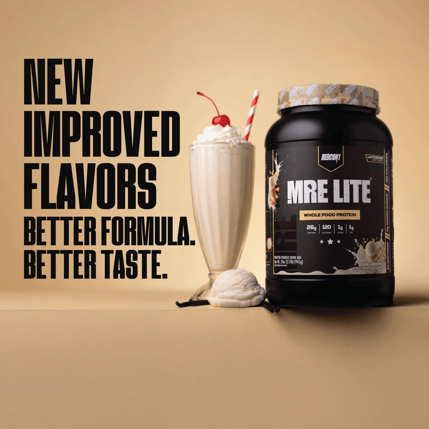 REDCON1 MRE Lite Meal Replacement Powder, Vanilla Milkshake - Animal Based Whole Food Protein Blend with MCT Oil + Pea Protein - Keto Friendly, Low Carb & Whey Free Protein Supplement (1.92 lbs) 🍁 All In One Marketplace Canada