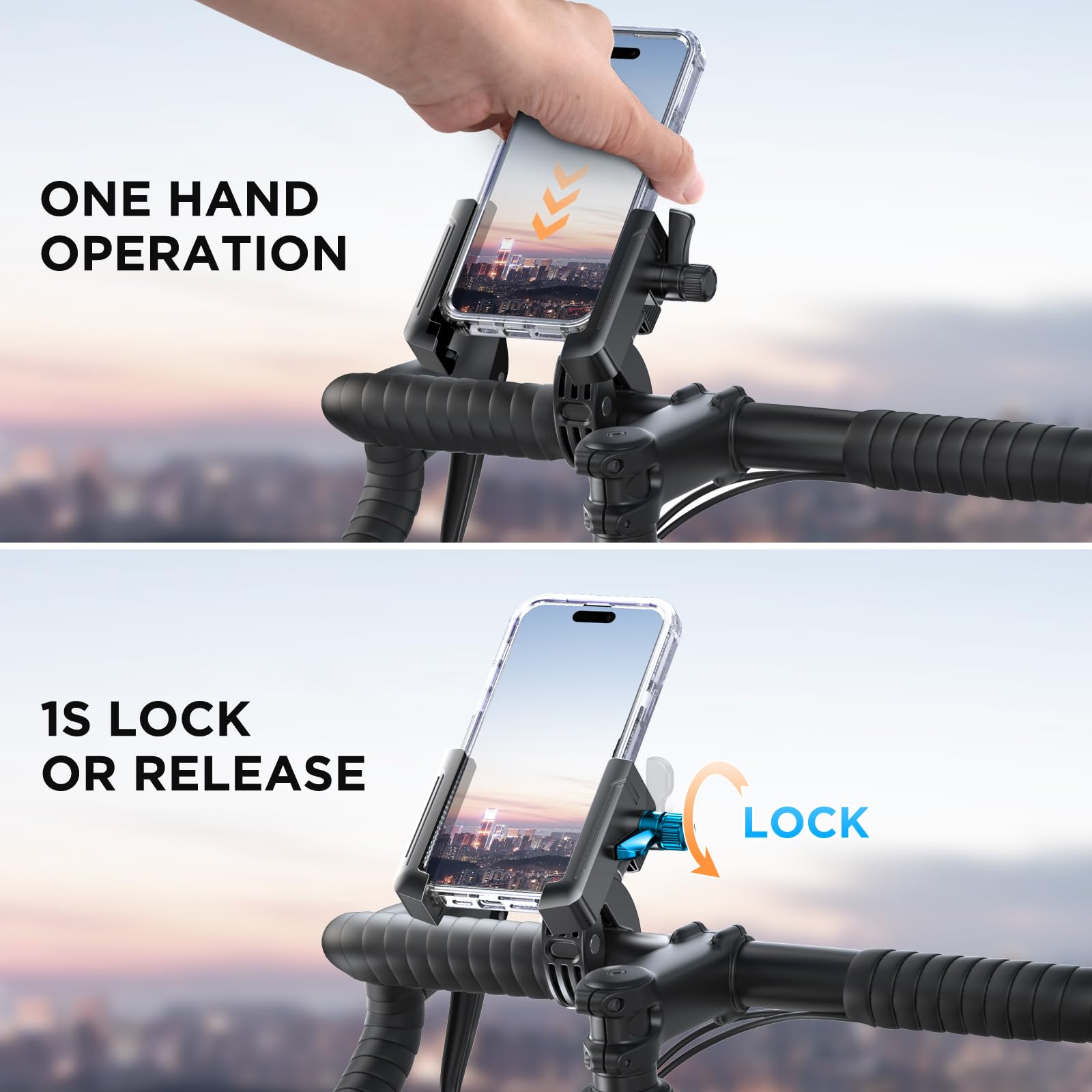 Miracase Bike Motorcycle Phone Holder, [1s Quick Lock] Bicycle Phone Mount Handlebar Cell Phone Clamp for Scooter, Compatible with iPhone Samsung Google 🍁 All In One Marketplace Canada